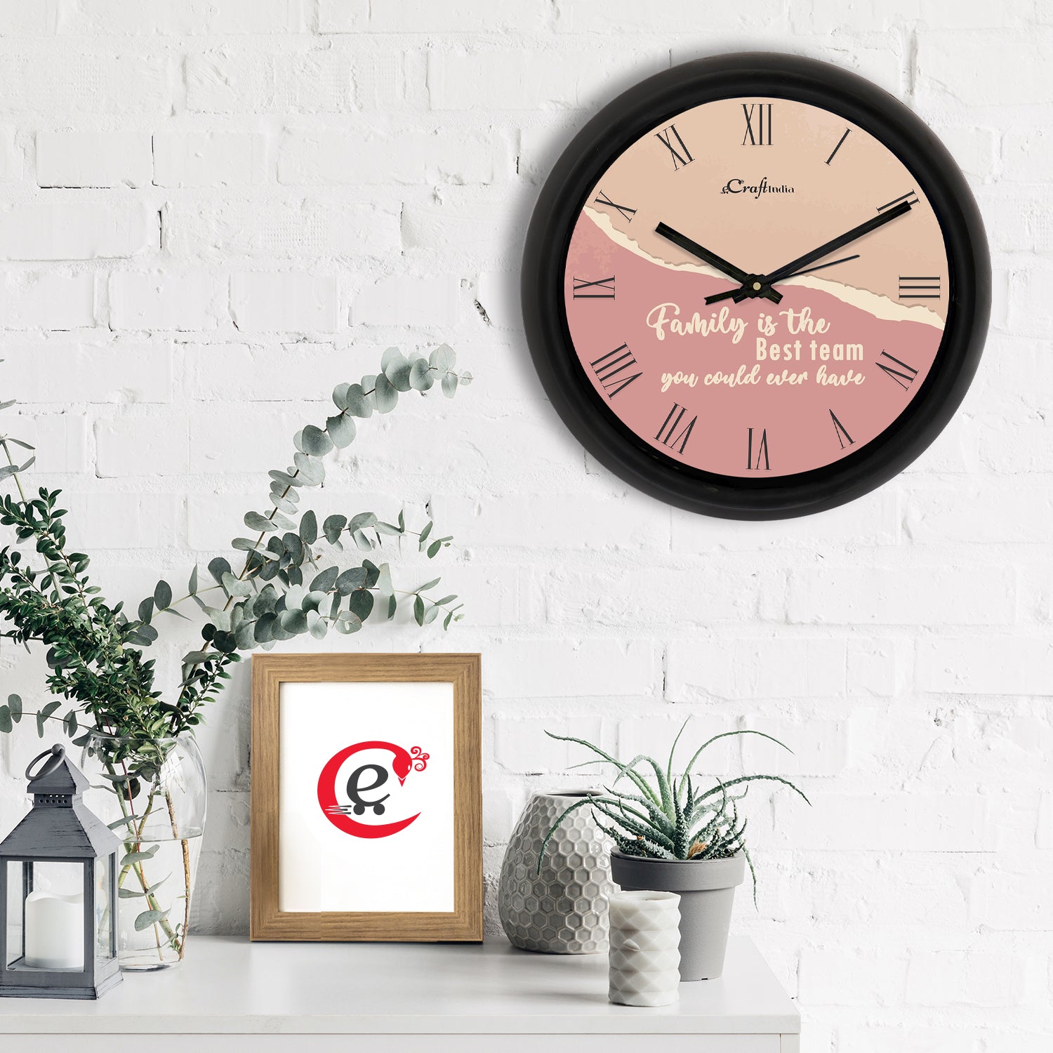 Motivational Pink Designer Round Analog Black Wall Clock 1