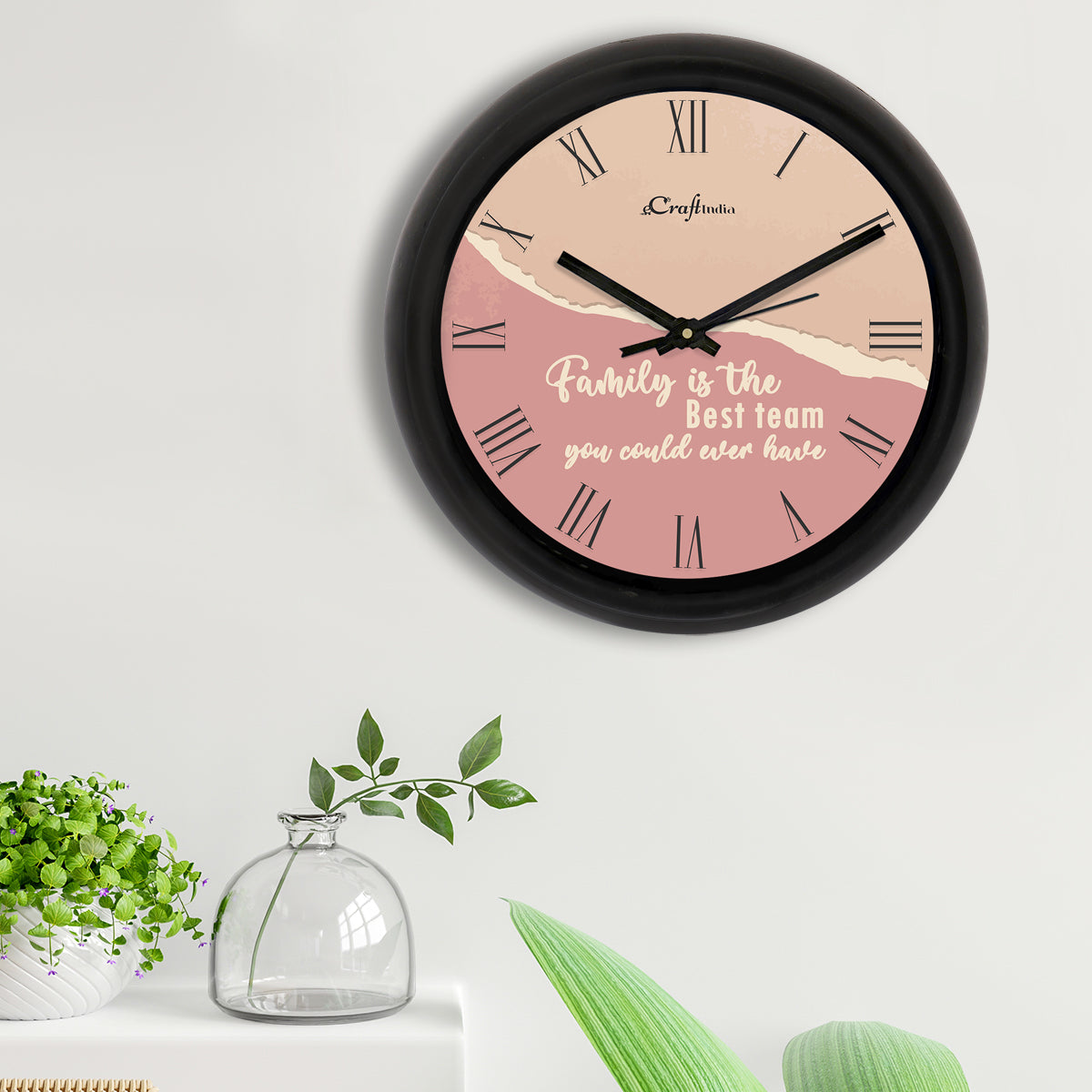Motivational Pink Designer Round Analog Black Wall Clock 2