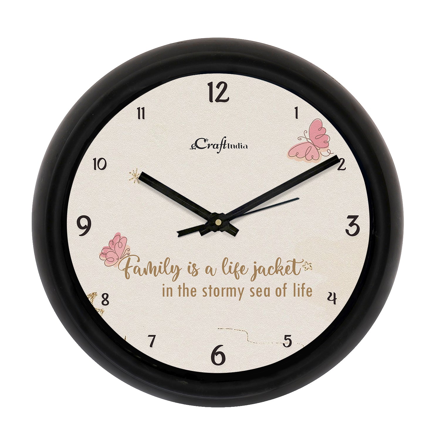 "Motivational Quote with Butterfly" Designer Round Analog Black Wall Clock
