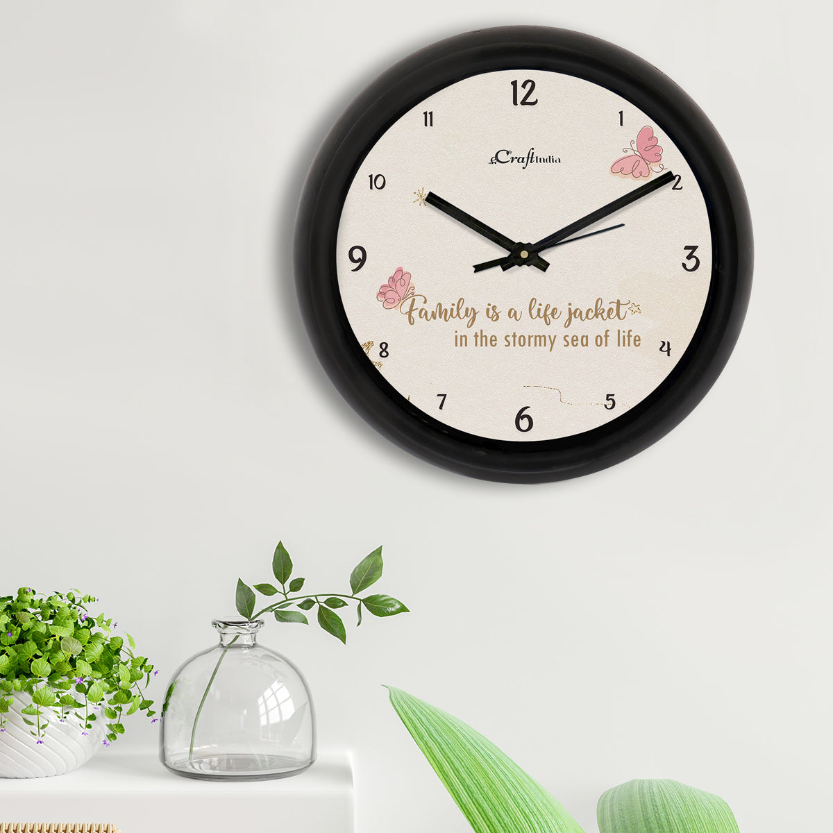 "Motivational Quote with Butterfly" Designer Round Analog Black Wall Clock 2
