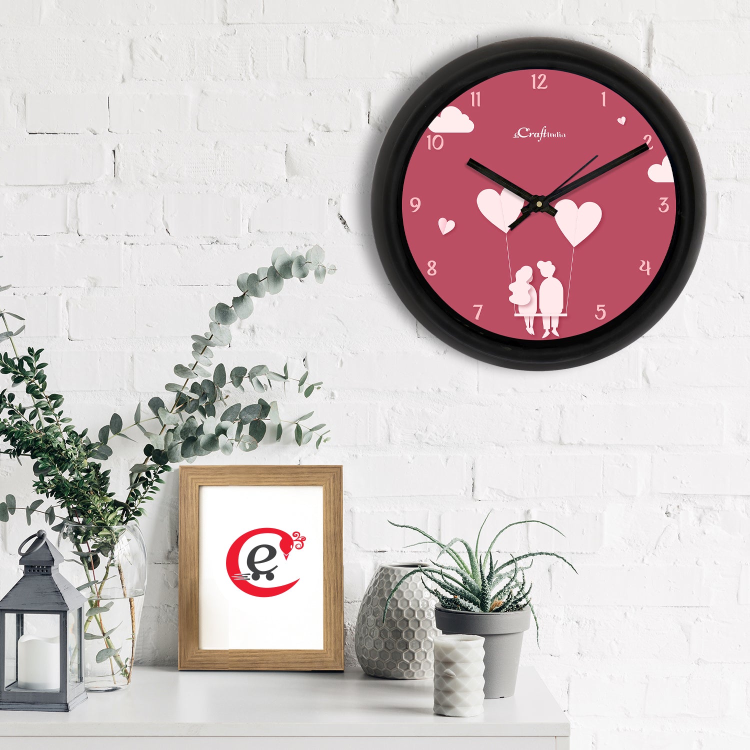 "Love In The Air" Designer Round Analog Black Wall Clock 1