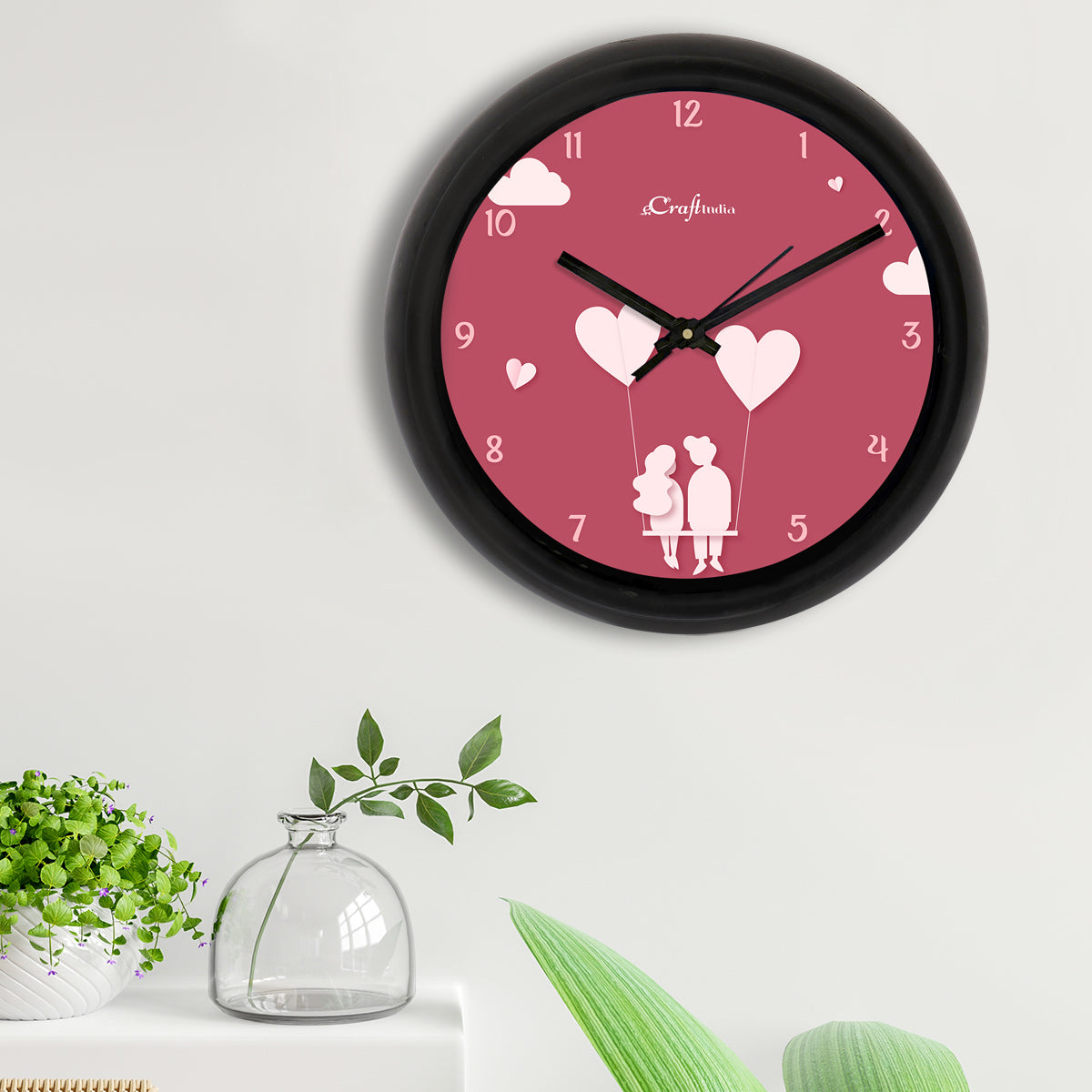 "Love In The Air" Designer Round Analog Black Wall Clock 2