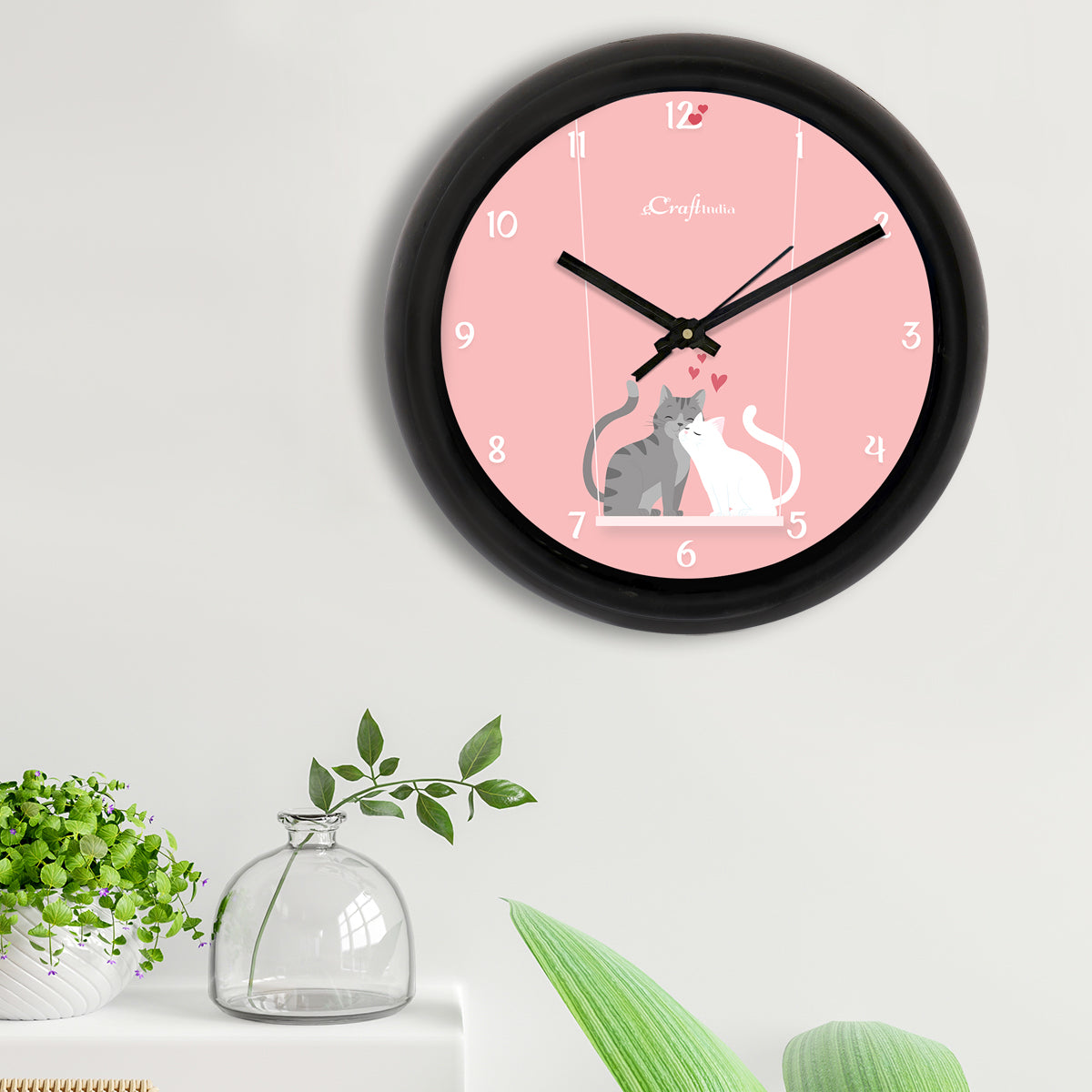 "I Meow You" Designer Round Analog Black Wall Clock 2