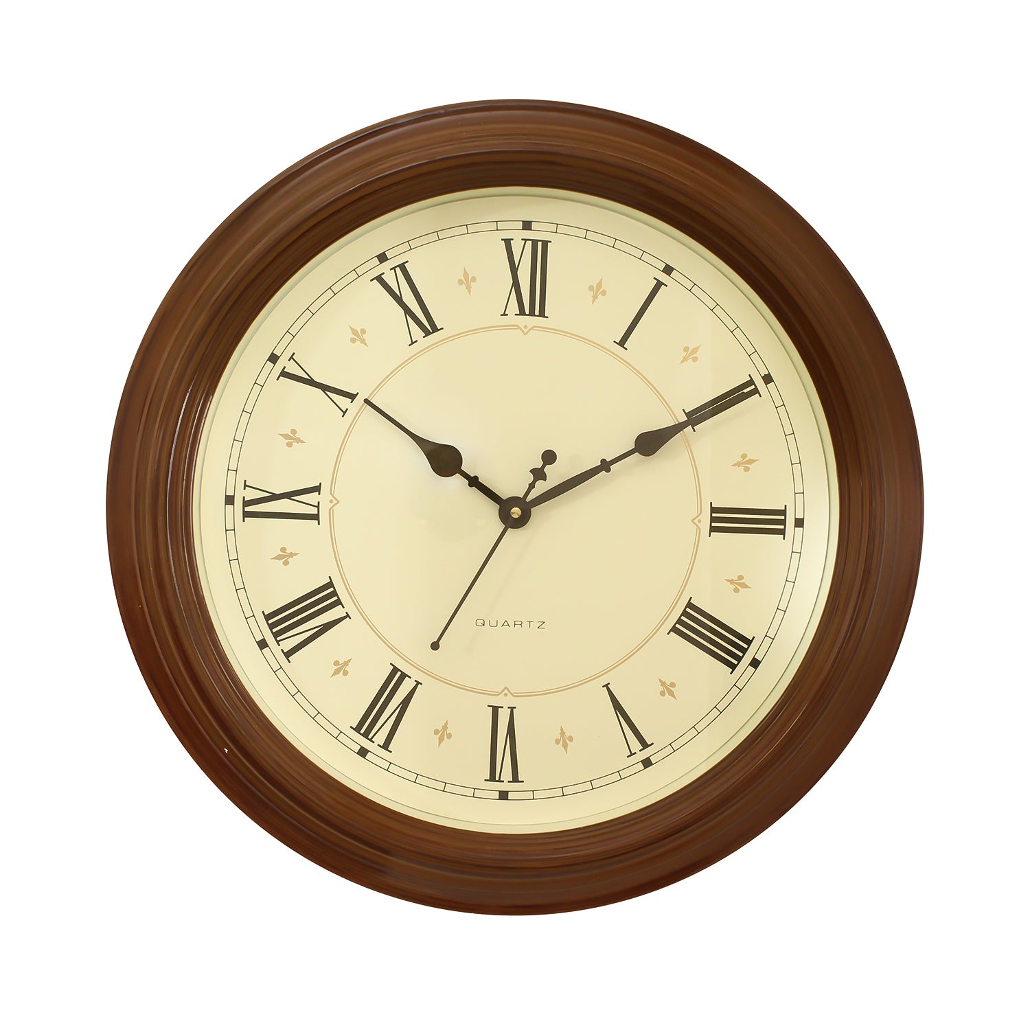 Golden Brown Plastic Round Analog Wall Clock (16*16 Inches)
