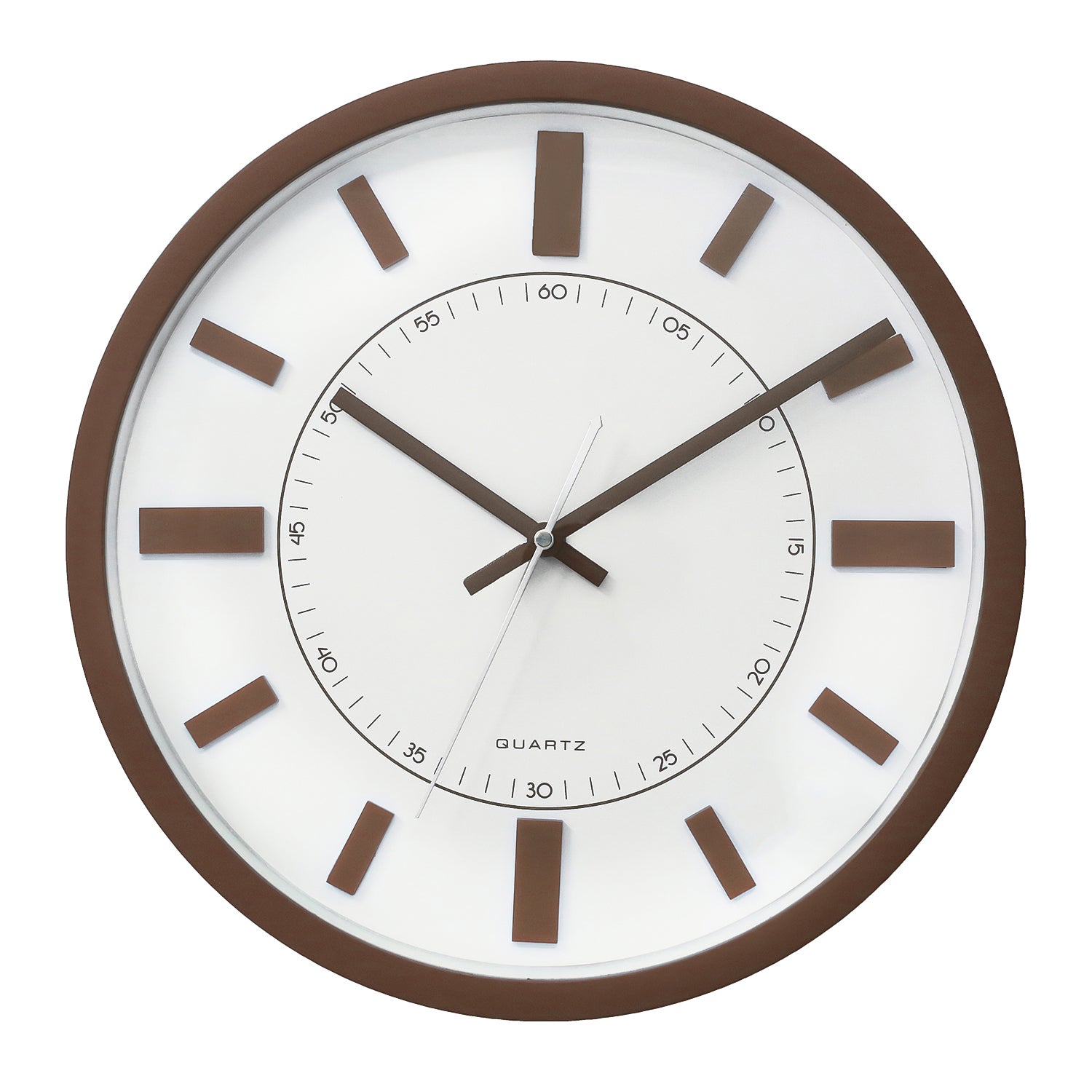 Brown Circular Dial Contemporary Analog Wall Clock With Curved Glass Front Panel