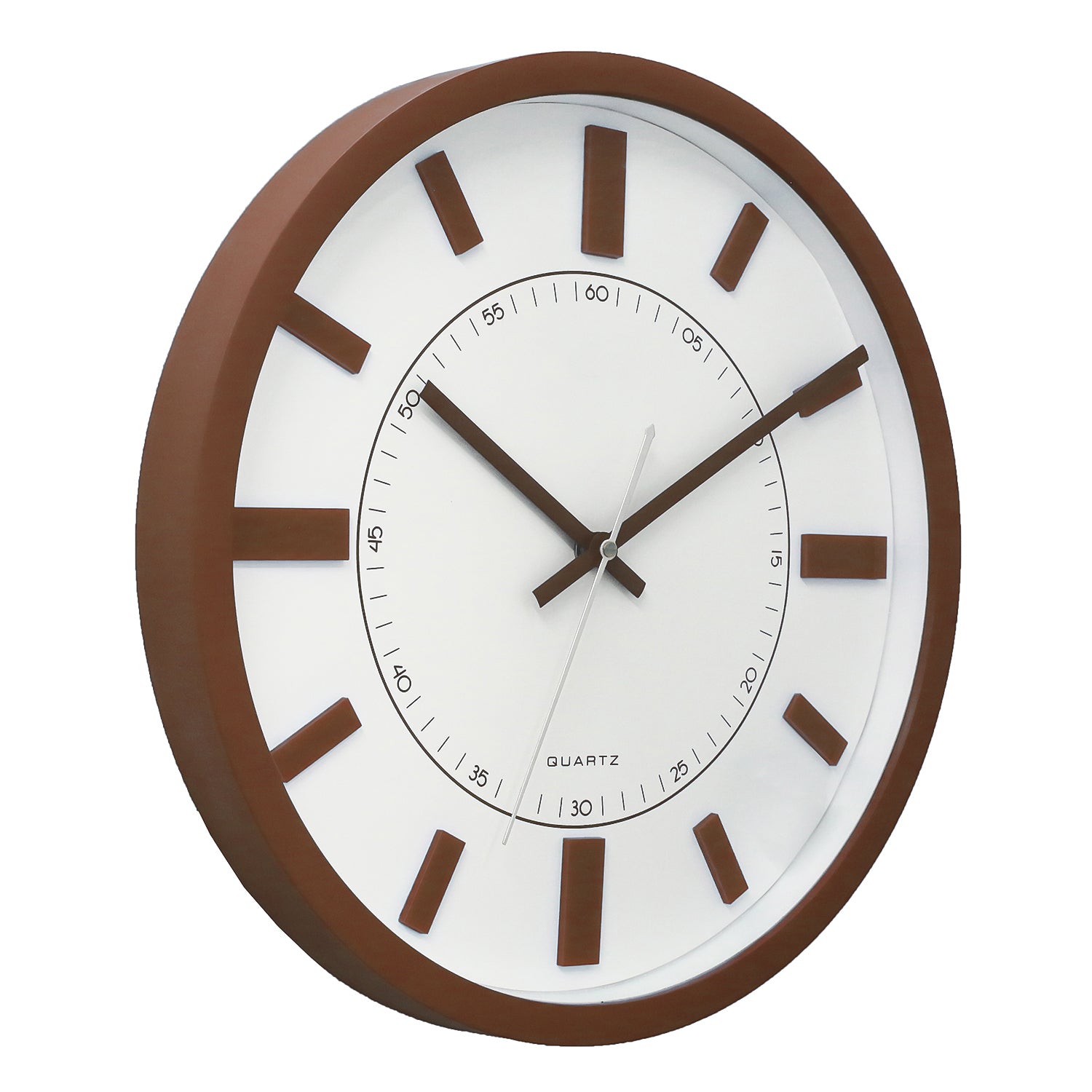 Brown Circular Dial Contemporary Analog Wall Clock With Curved Glass Front Panel 3