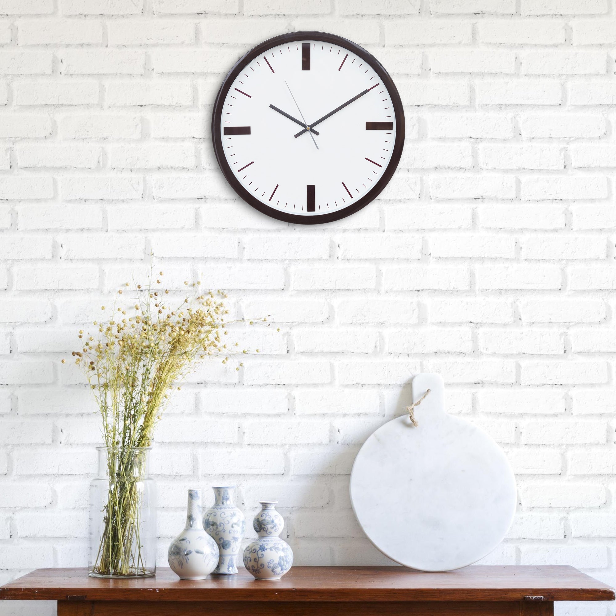 eCraftIndia Black and White Round Shape Minimalist Wall Clock 5