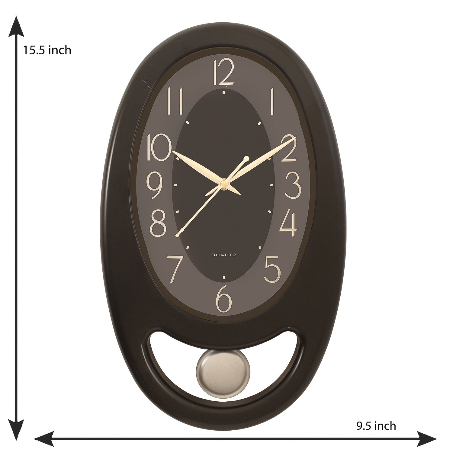 Black Plastic Vertical Analog Pendulum Wall Clock 2