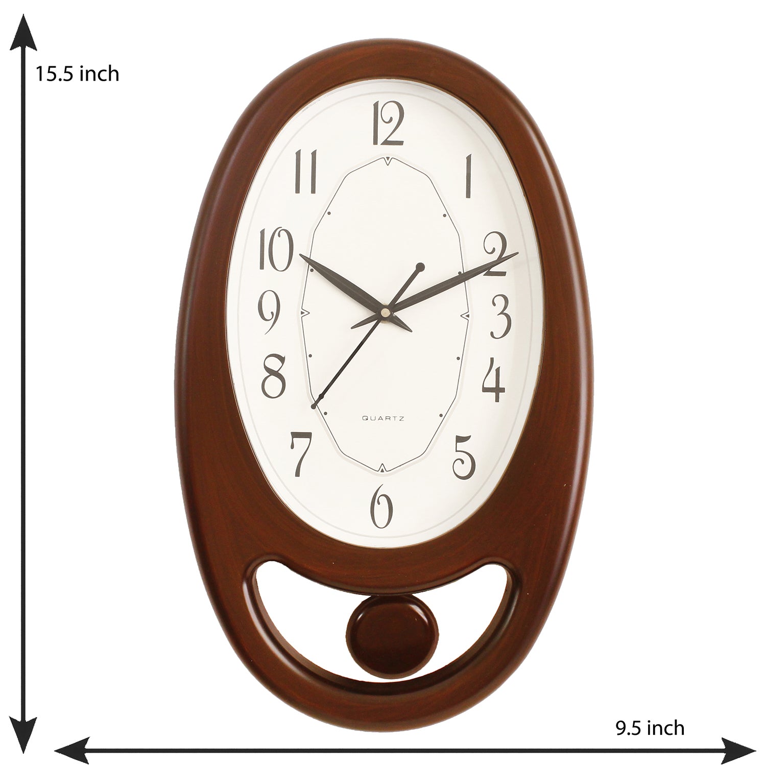 Brown Plastic Vertical Pendulum Analog Wall Clock (15.5*9.5 Inches) 2
