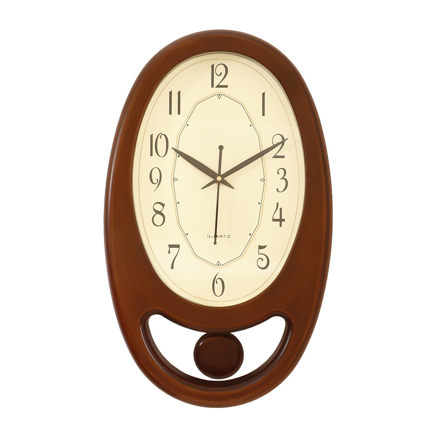 Golden Brown Plastic Vertical Pendulum Analog Wall Clock (15.5*9.5 Inches)