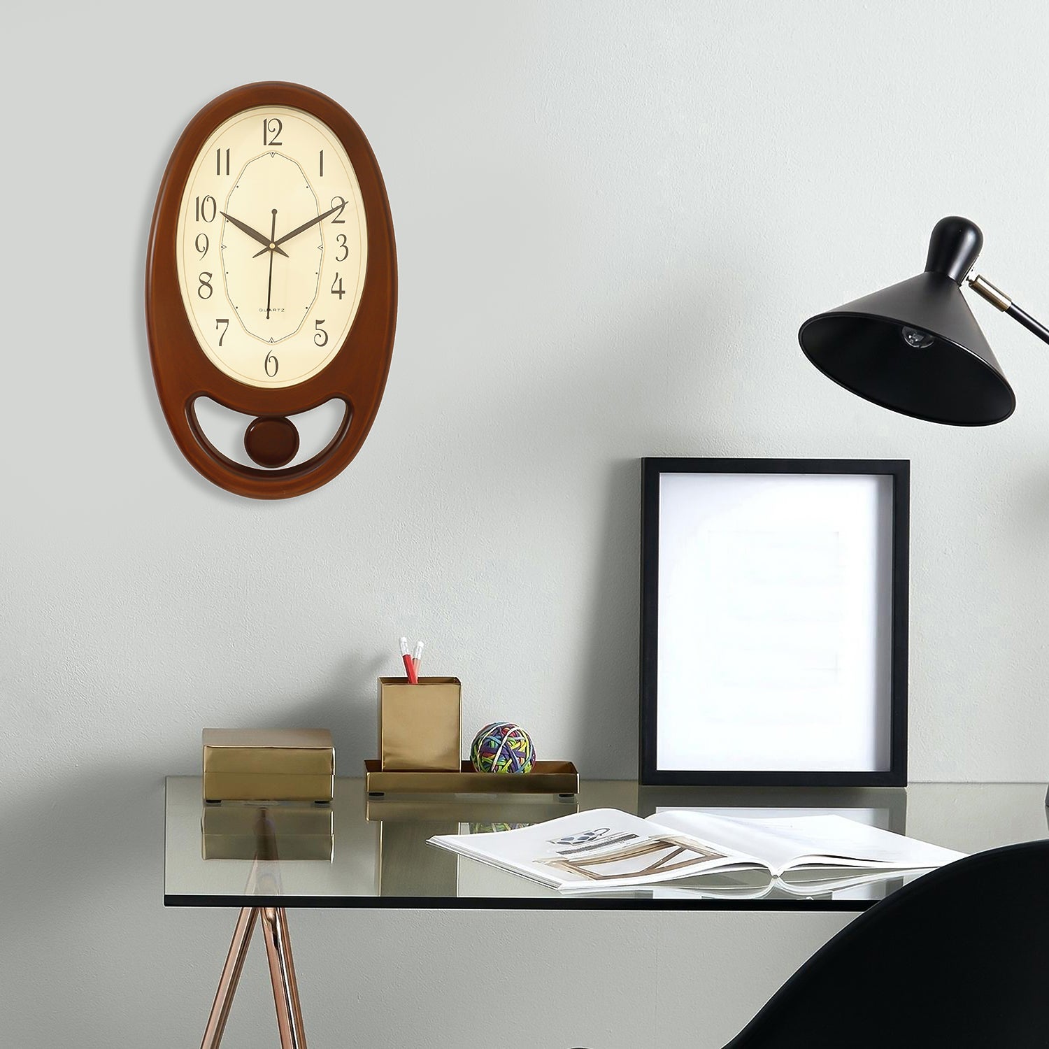 Golden Brown Plastic Vertical Pendulum Analog Wall Clock (15.5*9.5 Inches) 1