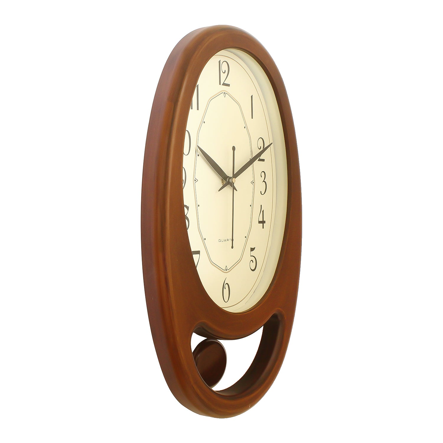 Golden Brown Plastic Vertical Pendulum Analog Wall Clock (15.5*9.5 Inches) 3