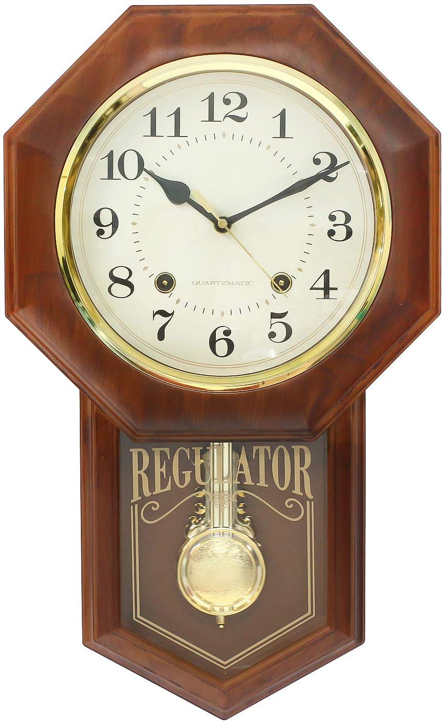 Golden Brown Plastic Vertical Analog Pendulum Wall Clock