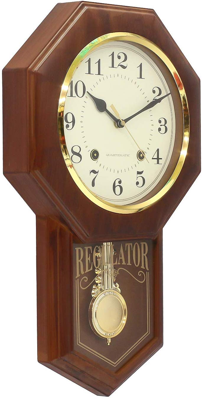 Golden Brown Plastic Vertical Analog Pendulum Wall Clock 4