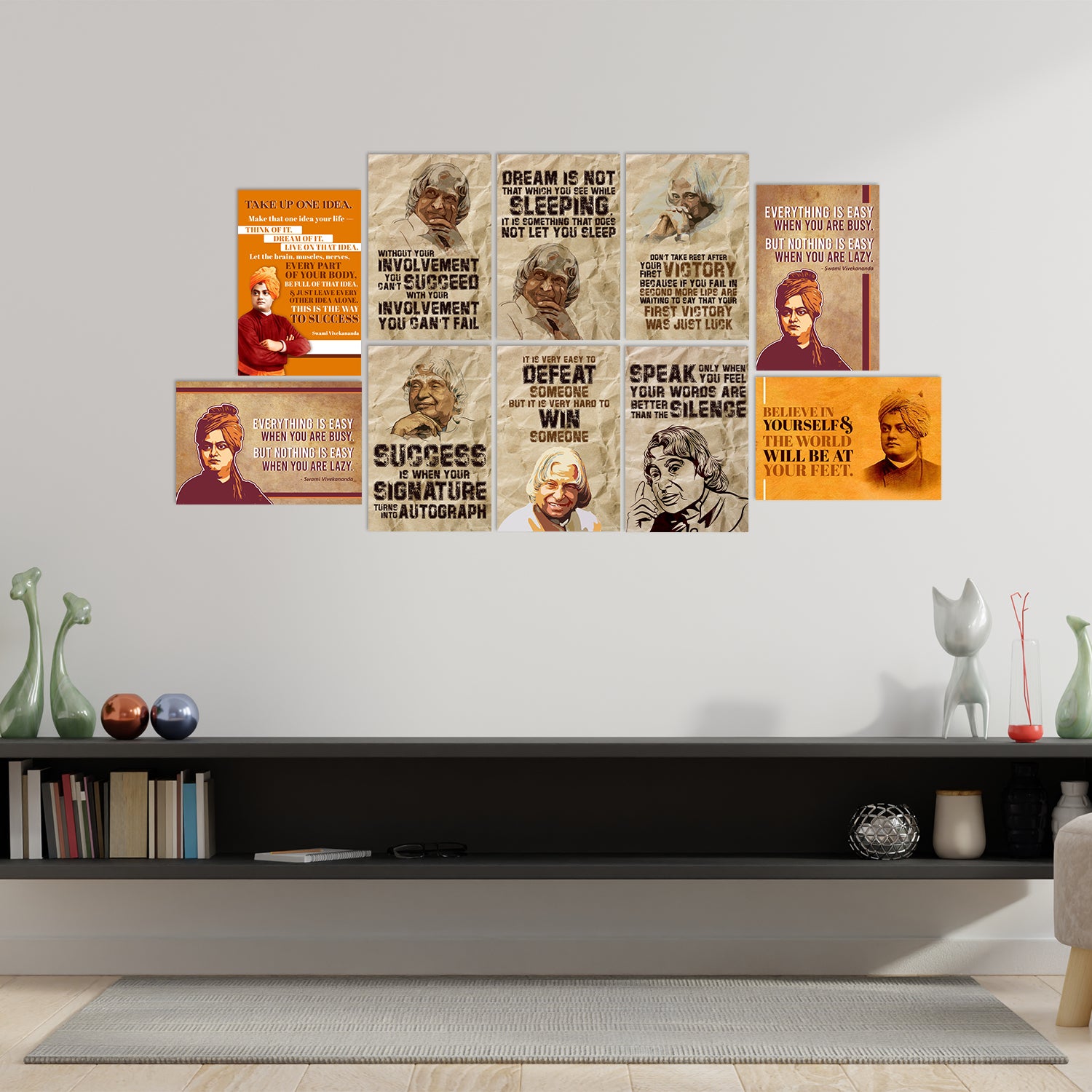 Set of 10 Dr. Abdul Kalam Inspirational Quotes High Quality Printed 300 GSM Posters with Glue Drops