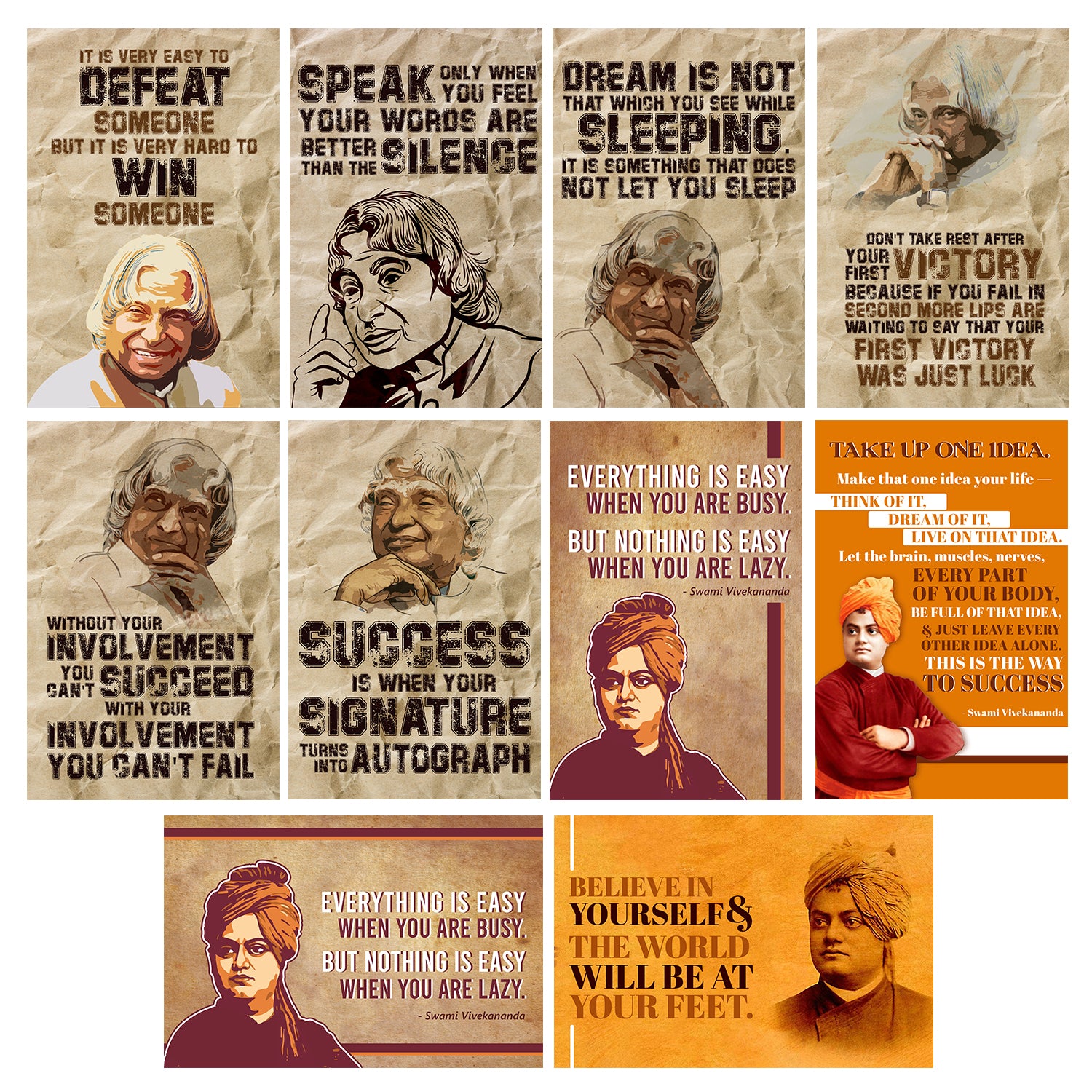 Set of 10 Dr. Abdul Kalam Inspirational Quotes High Quality Printed 300 GSM Posters with Glue Drops 2