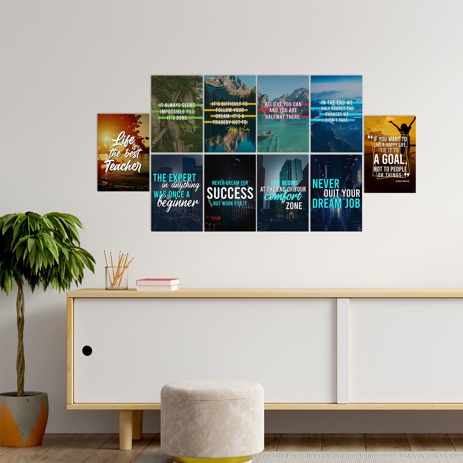 Set of 10 Inspirational Quotes High Quality Printed 300 GSM Posters with Glue Drops 1