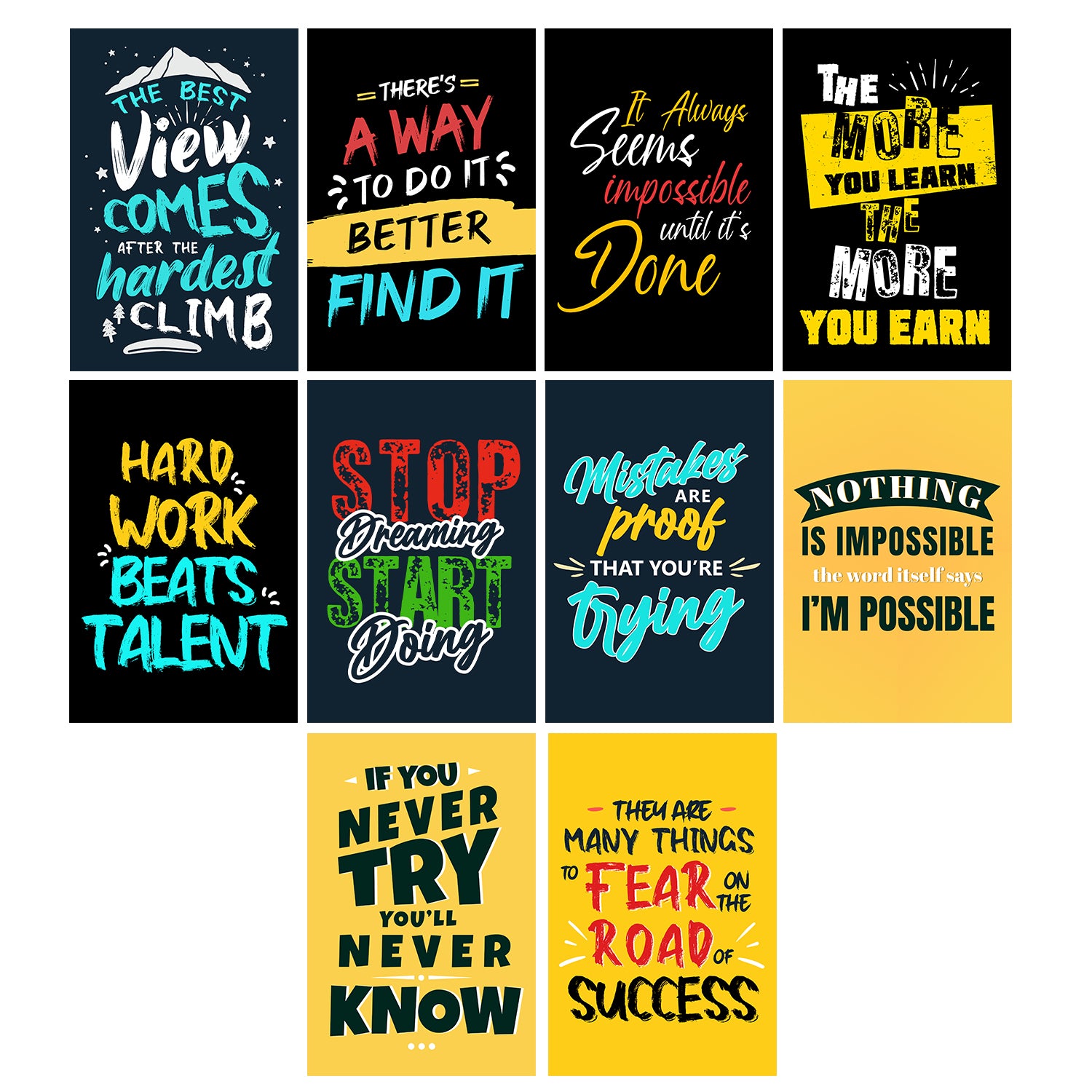 Set of 10 Inspirational Quotes High Quality Printed 300 GSM Posters with Glue Drops 2