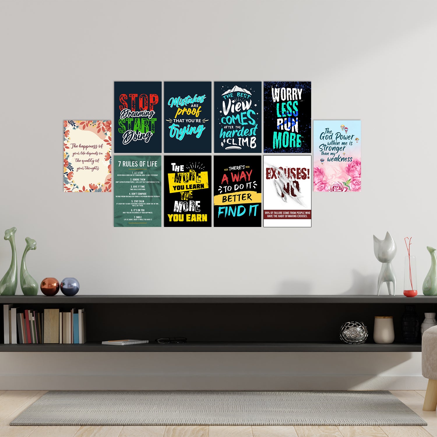 Set of 10 Inspirational Quotes High Quality Printed 300 GSM Posters with Glue Drops
