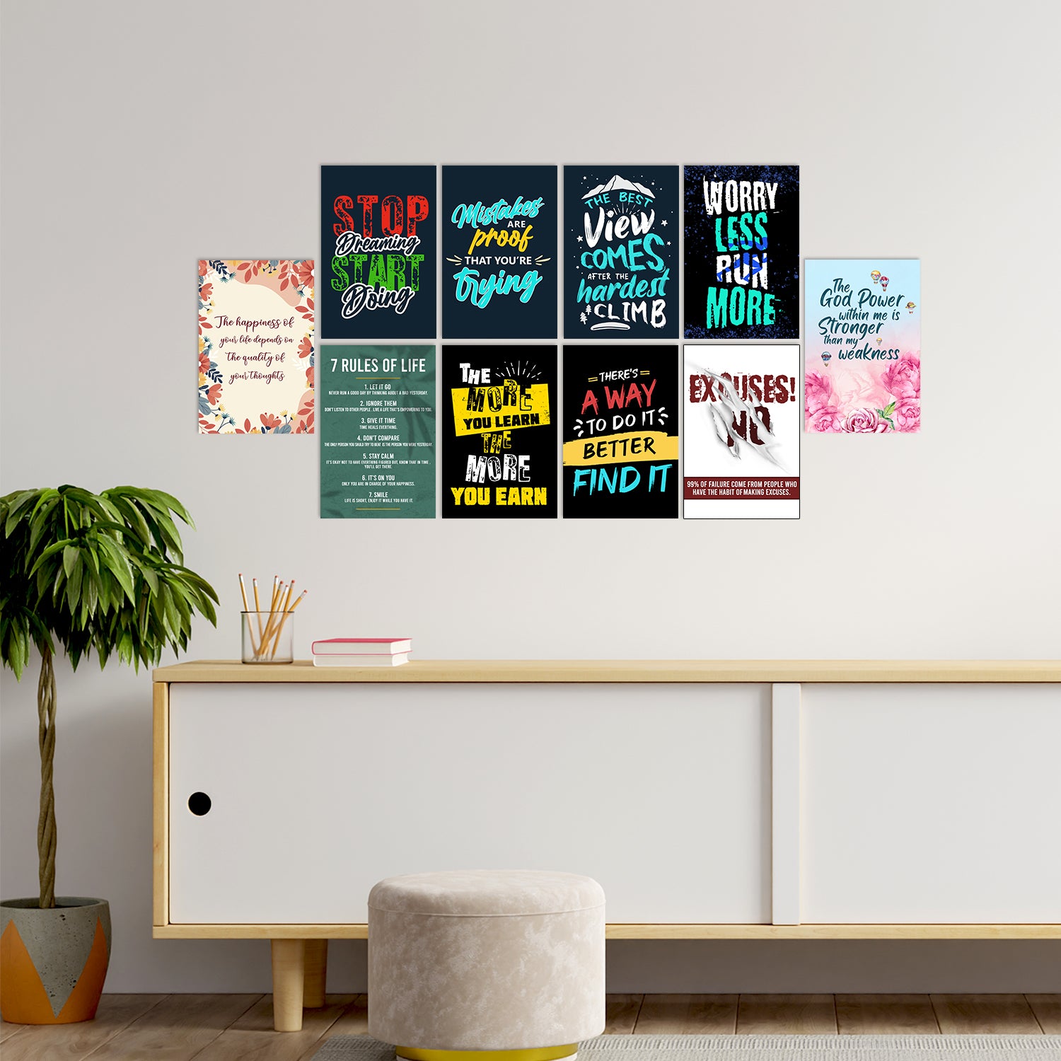 Set of 10 Inspirational Quotes High Quality Printed 300 GSM Posters with Glue Drops 1