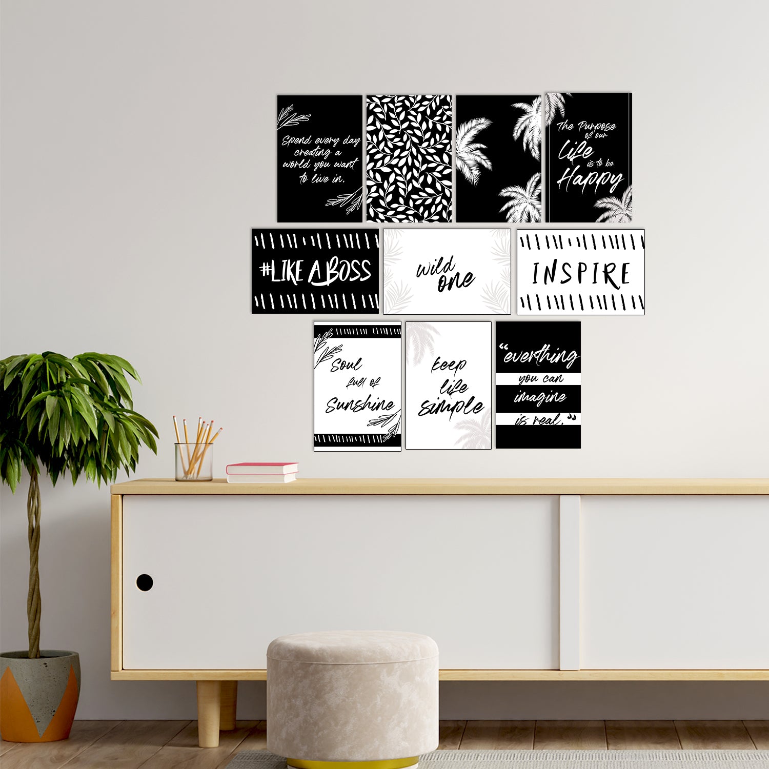 Set of 10 Inspirational Black and White Quotes High Quality Printed 300 GSM Posters with Glue Drops 1