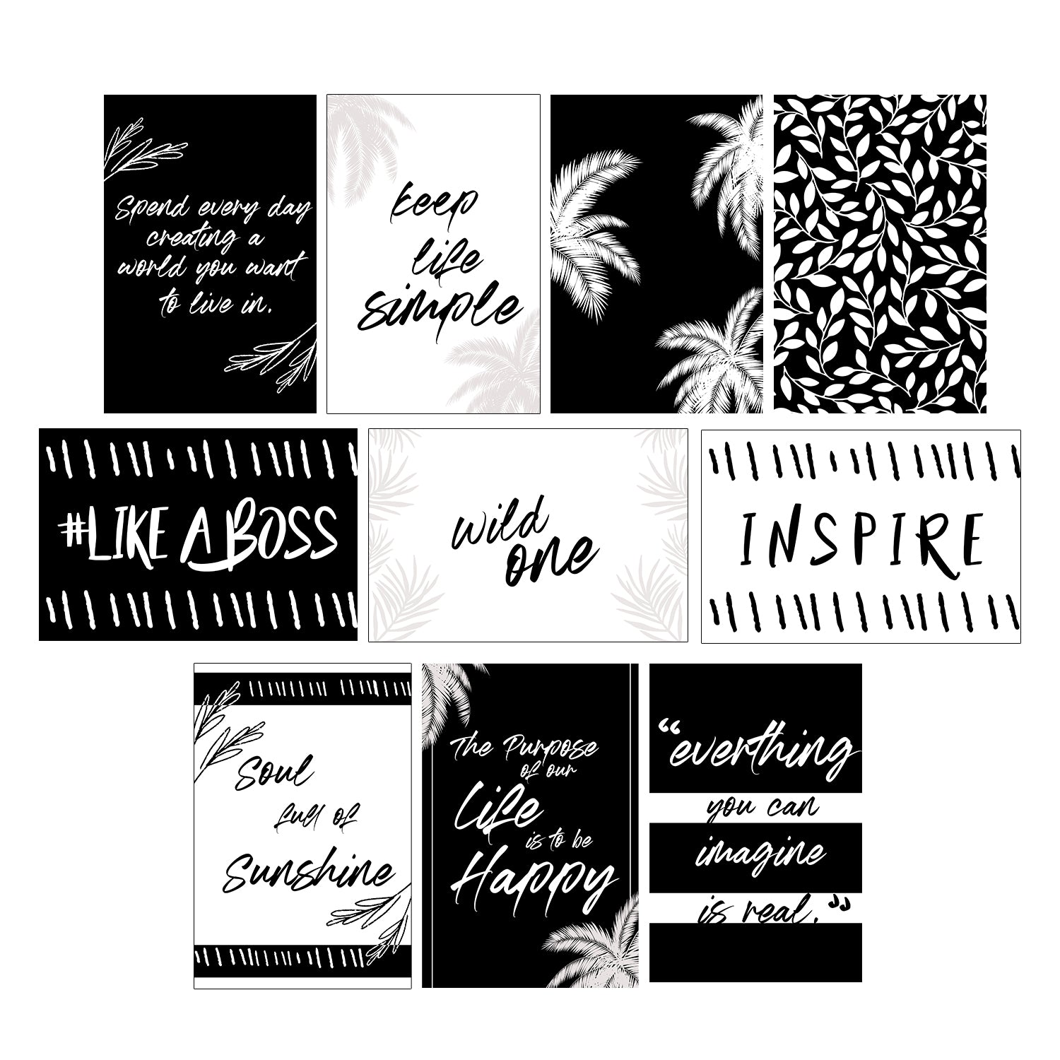 Set of 10 Inspirational Black and White Quotes High Quality Printed 300 GSM Posters with Glue Drops 2