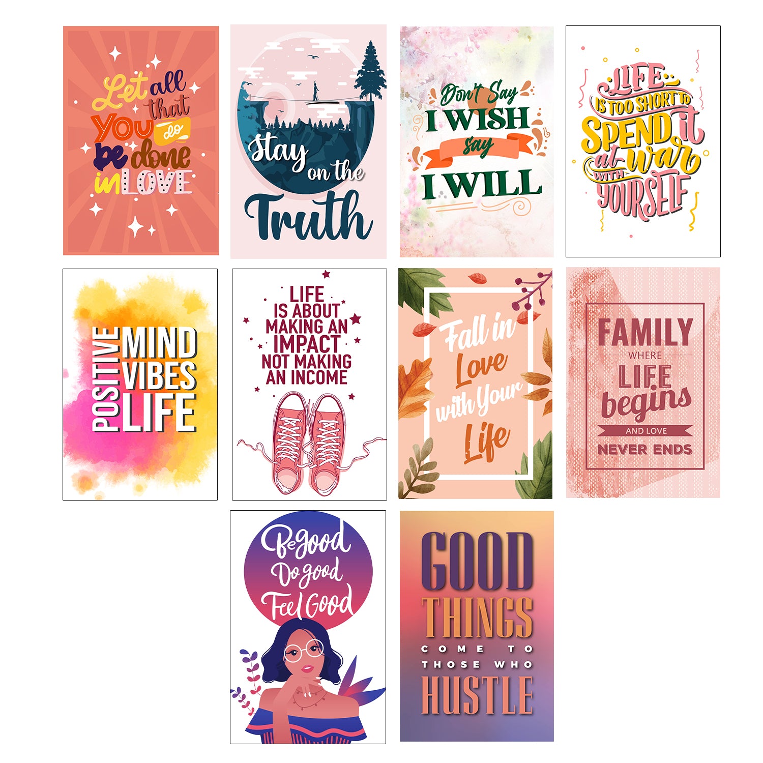 Set of 10 Motivation Quotes High Quality Printed 300 GSM Posters with Glue Drops 2