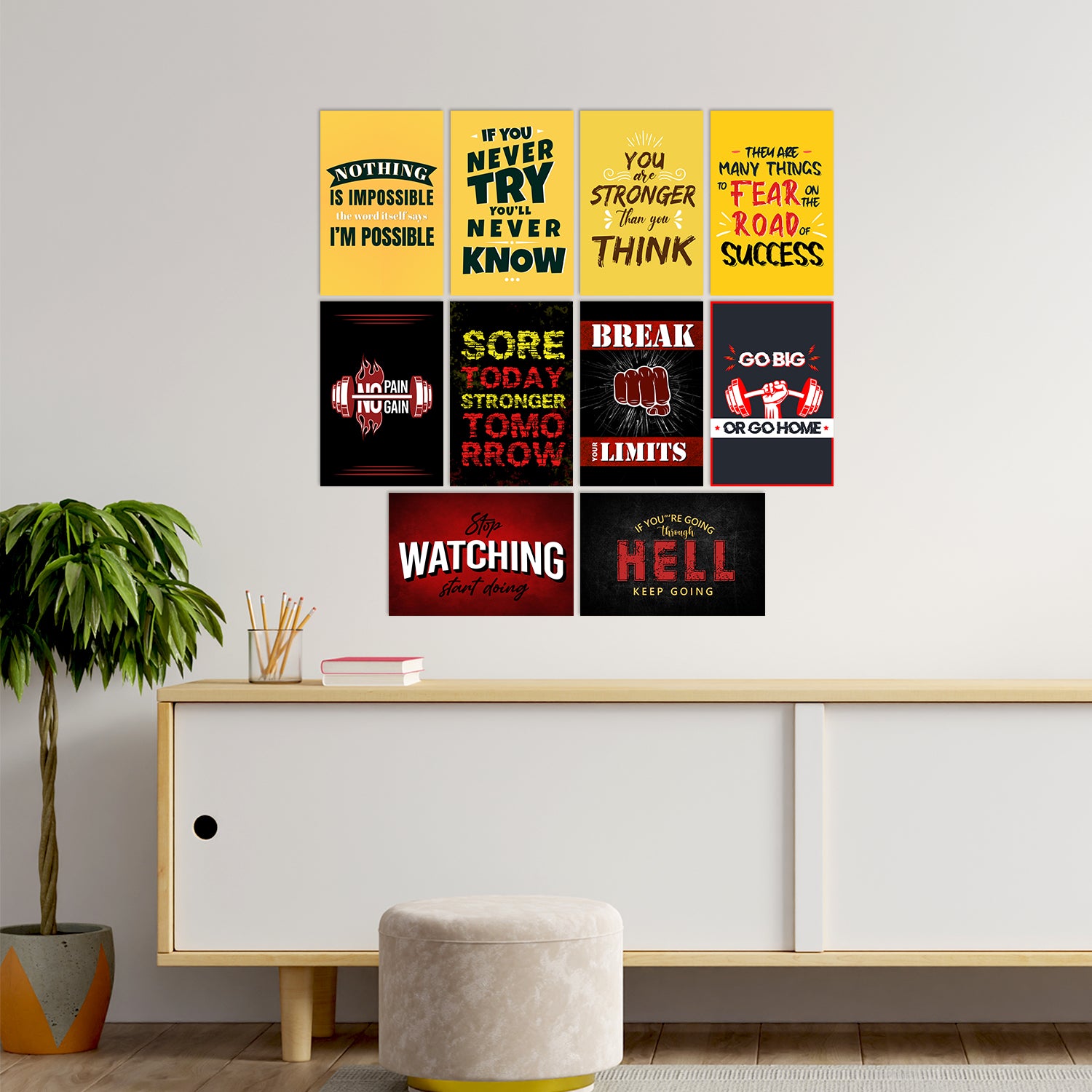 Set of 10 Never Give UP Inspiring Quotes High Quality Printed 300 GSM Posters with Glue Drops 1