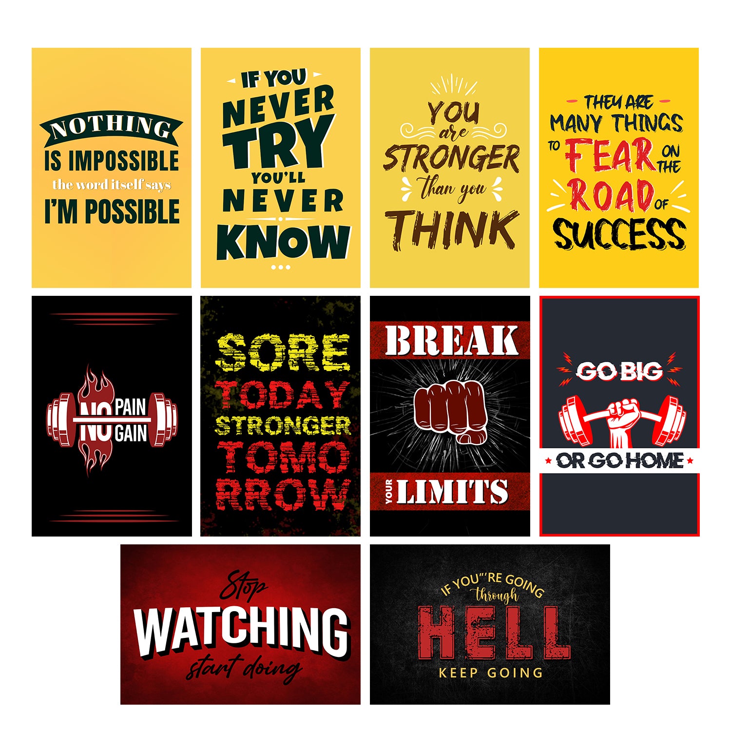 Set of 10 Never Give UP Inspiring Quotes High Quality Printed 300 GSM Posters with Glue Drops 2
