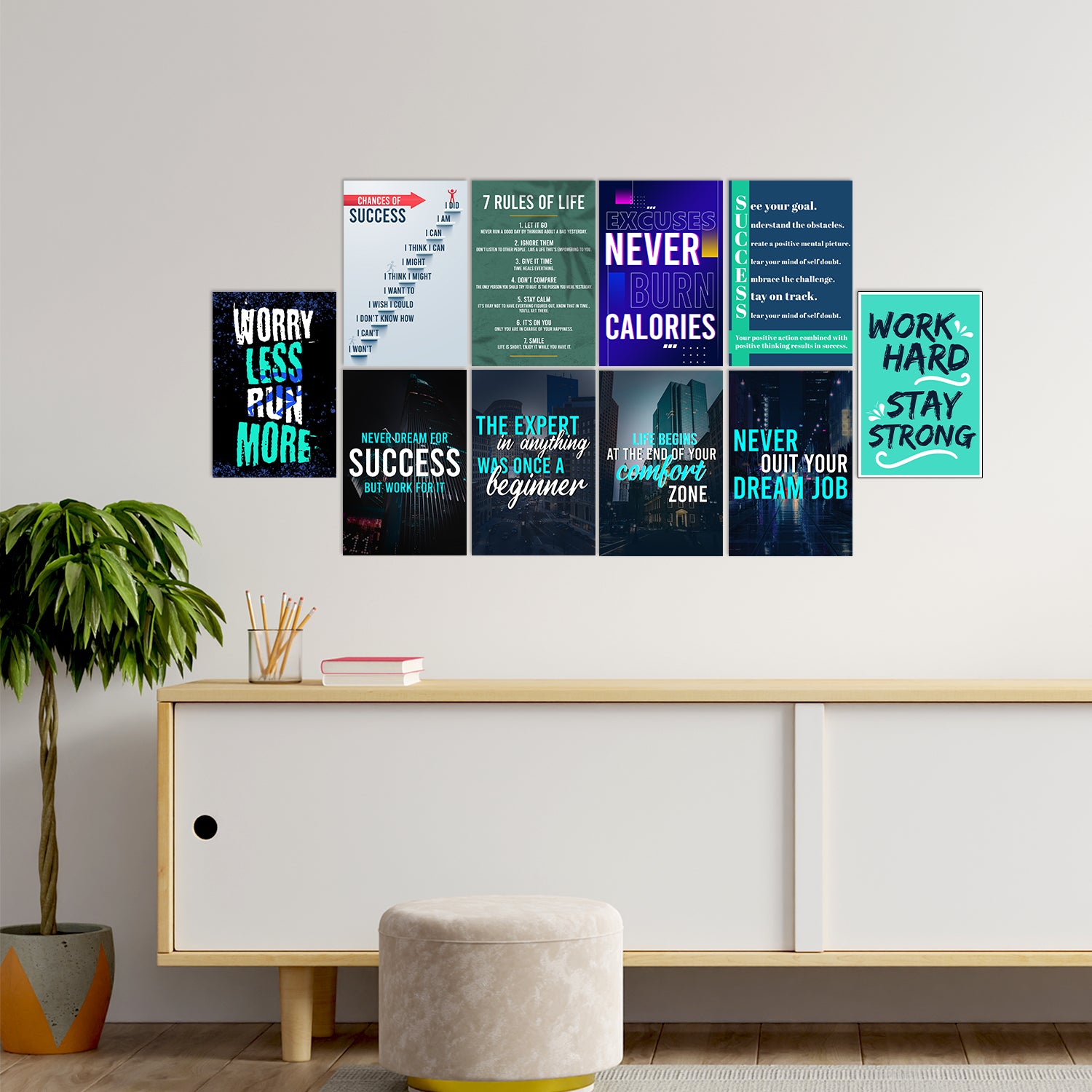 Set of 10 Success Inspirational Quotes High Quality Printed 300 GSM Posters with Glue Drops 1