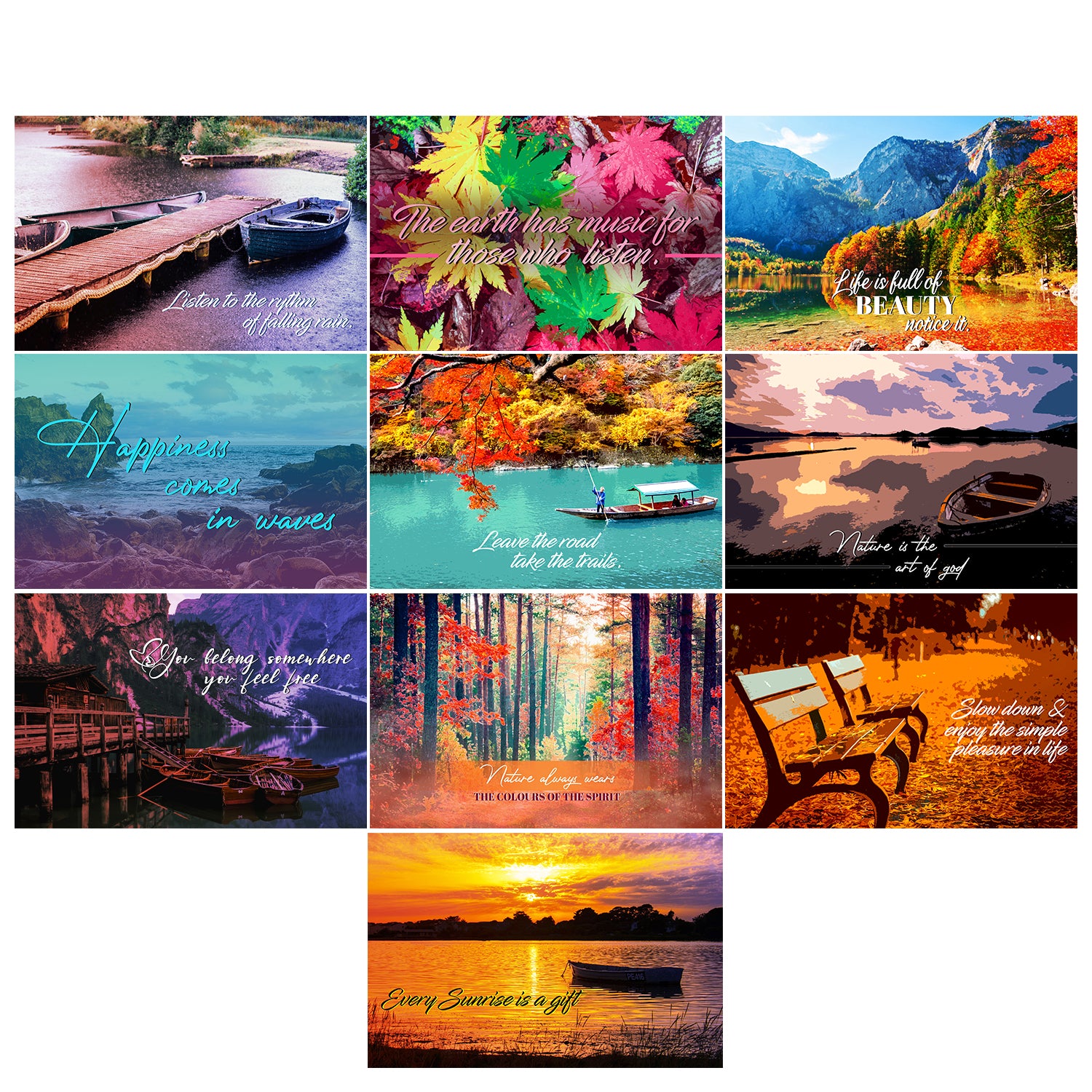 Set of 10 Scenery High Quality Printed 300 GSM Posters with Glue Drops 2