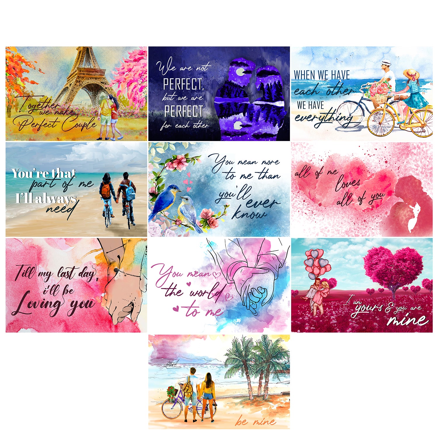 Set of 10 Romantic Quotes High Quality Printed 300 GSM Posters with Glue Drops 2
