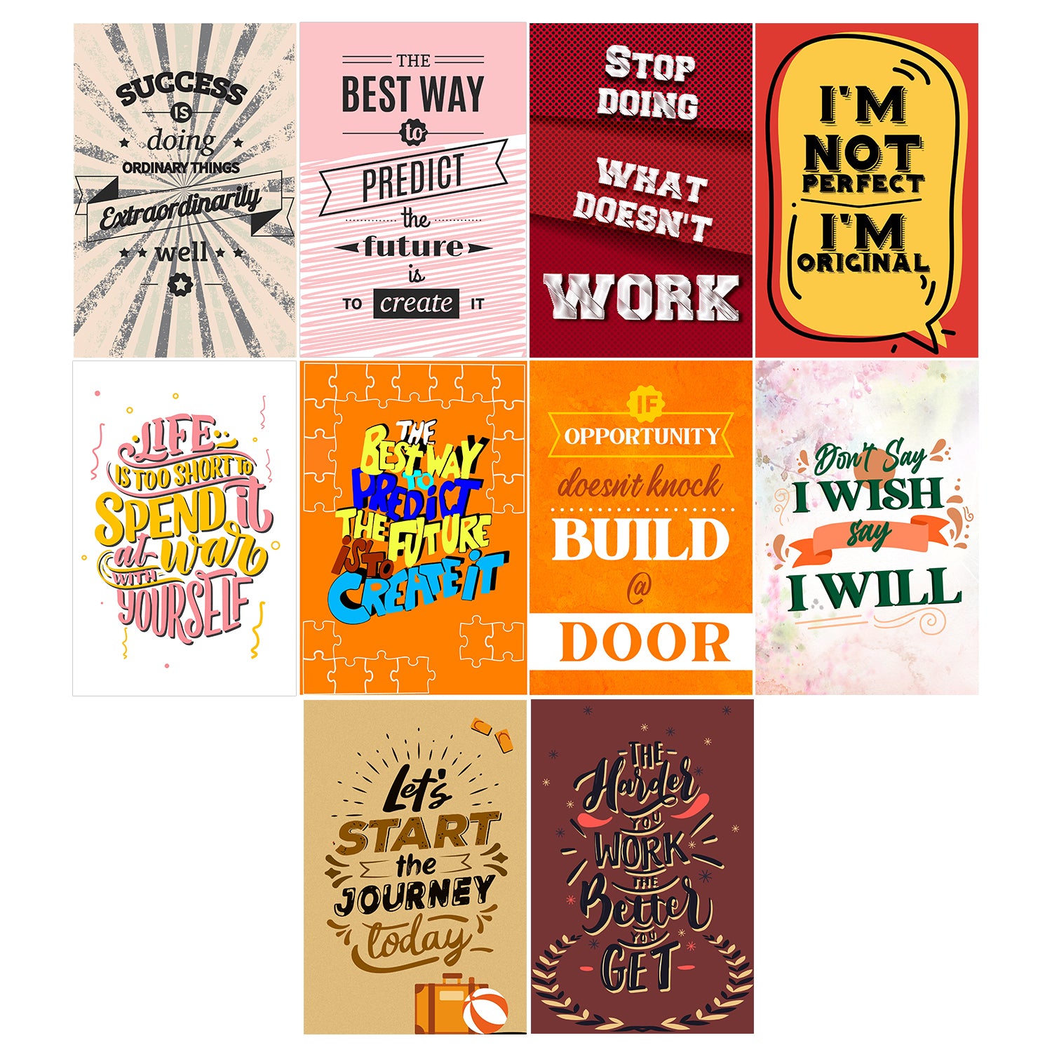 Set of 10 Inspiring Quotes High Quality Printed 300 GSM Posters with Glue Drops 2