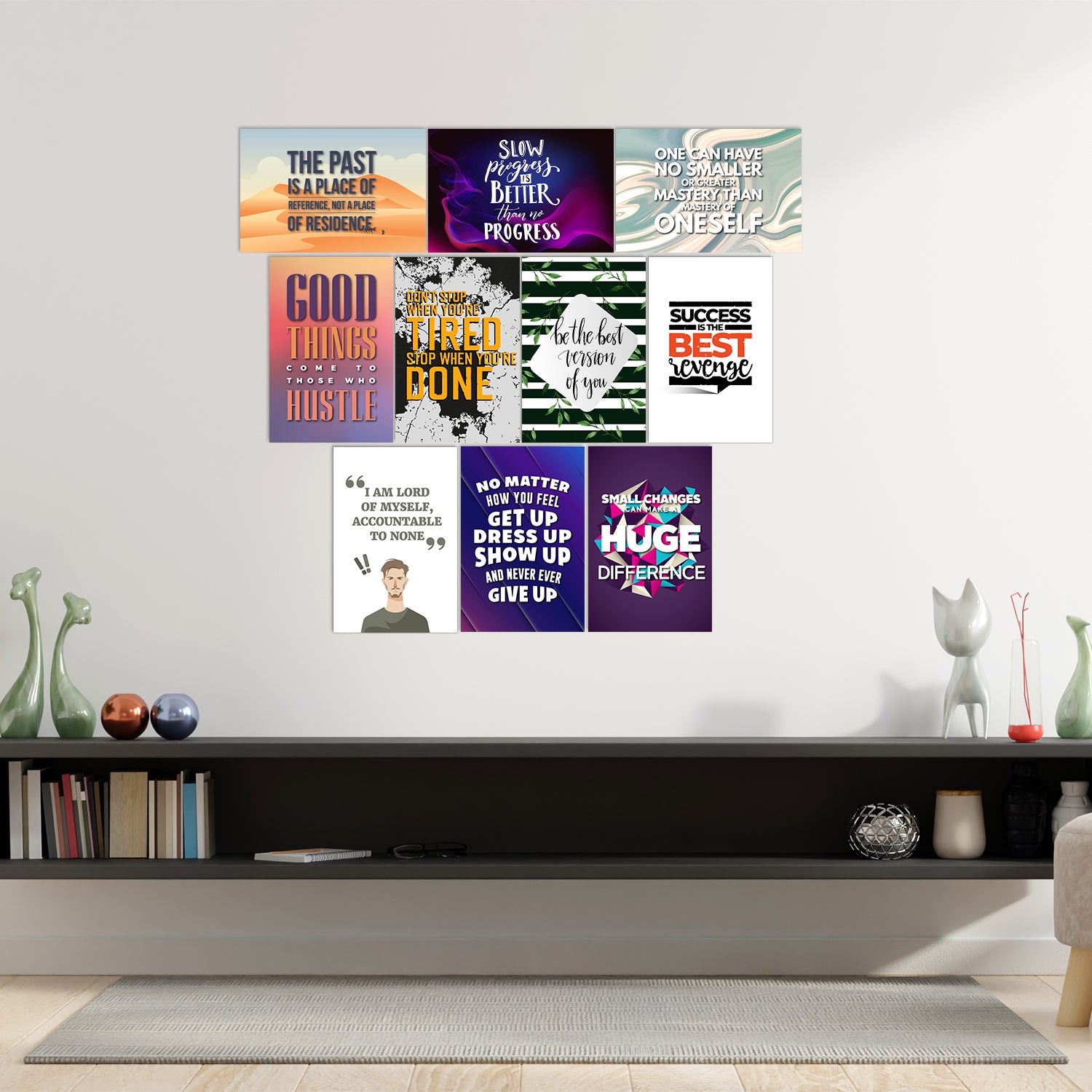 Set of 10 Motivating and Inspiring Quotes High Quality Printed 300 GSM Posters with Glue Drops