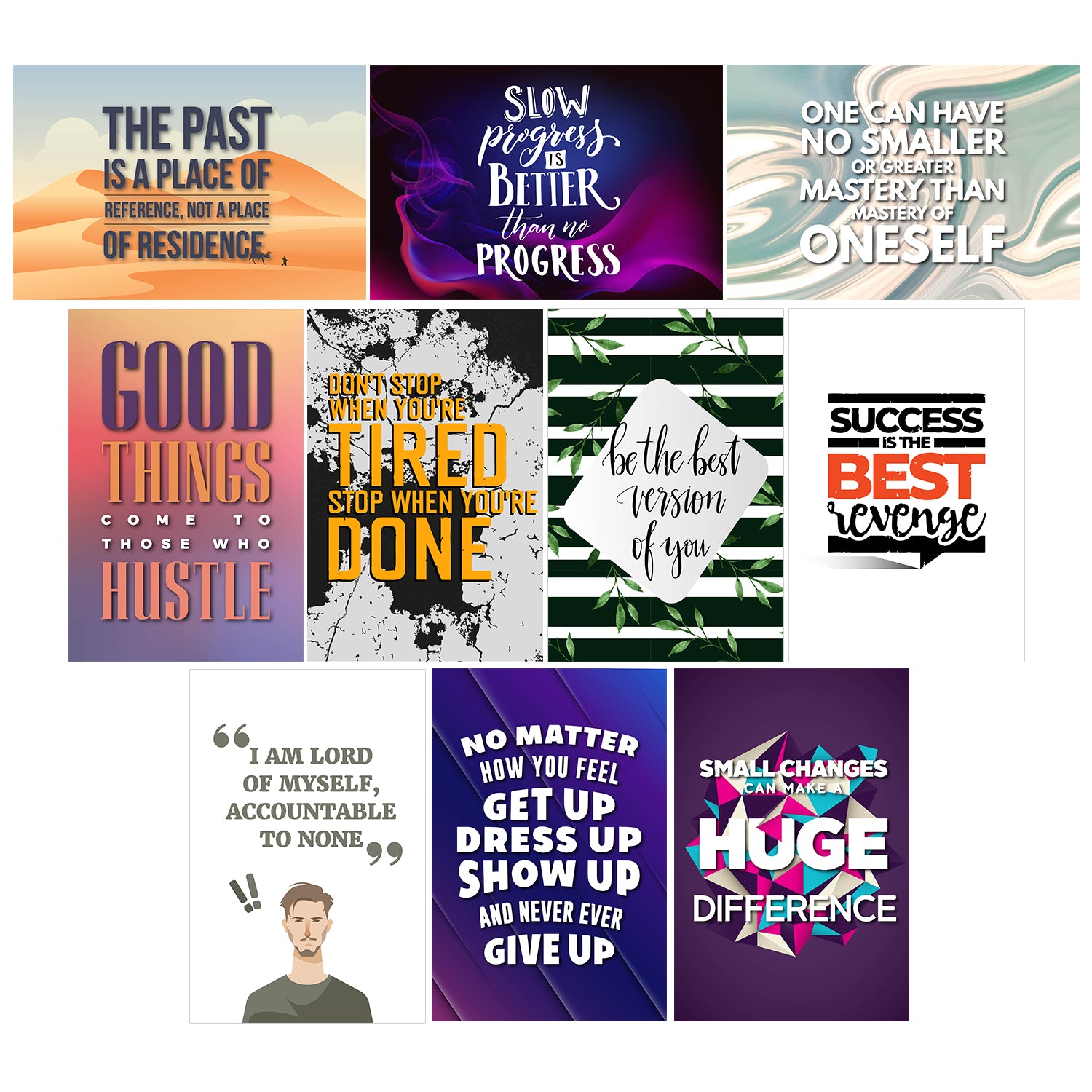 Set of 10 Motivating and Inspiring Quotes High Quality Printed 300 GSM Posters with Glue Drops 2