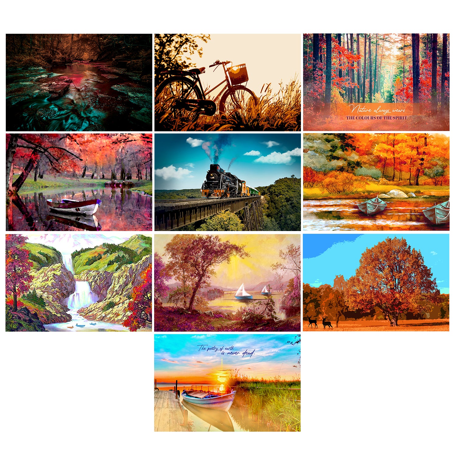 Set of 10 Scenery Theme High Quality Printed 300 GSM Posters with Glue Drops 2