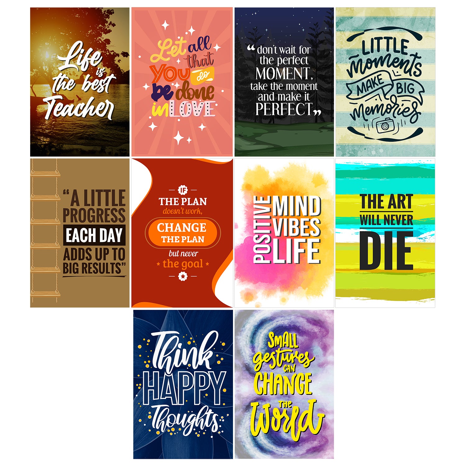 Set of 10 Ambitious Quotes High Quality Printed 300 GSM Posters with Glue Drops 2