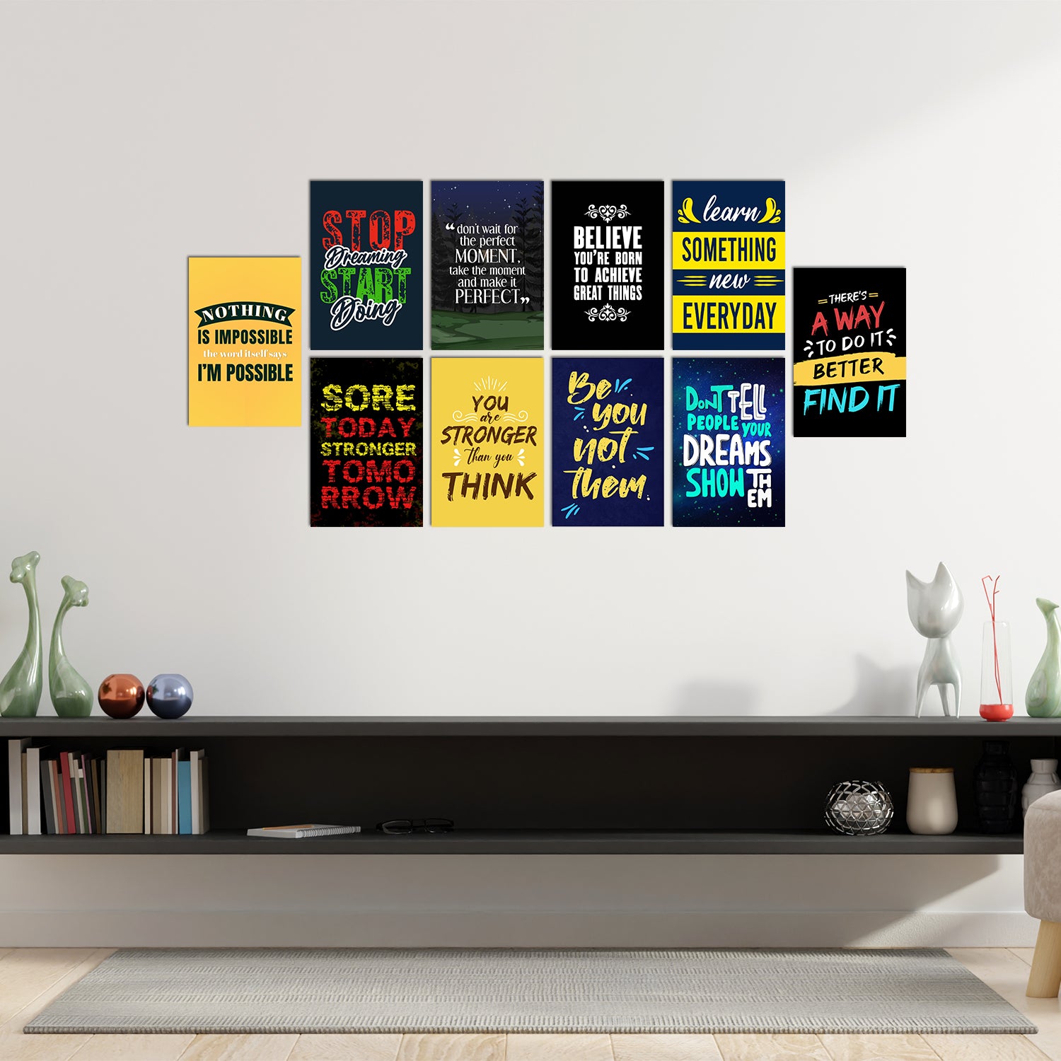 Set of 10 Inspiring Quotes High Quality Printed 300 GSM Posters with Glue Drops