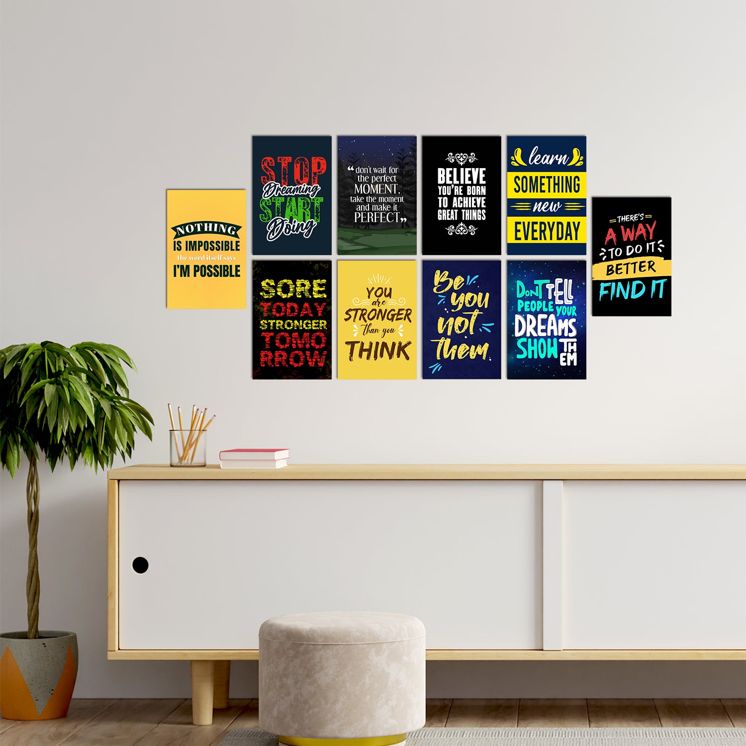 Set of 10 Inspiring Quotes High Quality Printed 300 GSM Posters with Glue Drops 1
