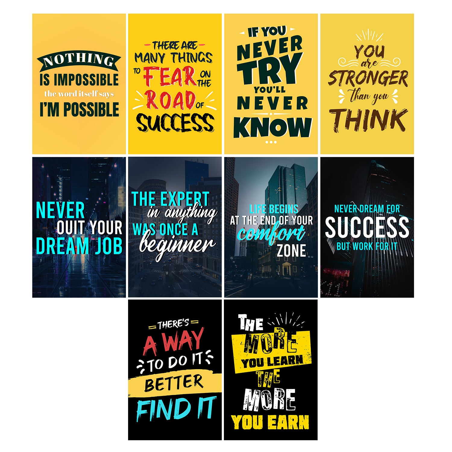 Set of 10 Inspiring and Ambitious Quotes High Quality Printed 300 GSM Posters with Glue Drops 2