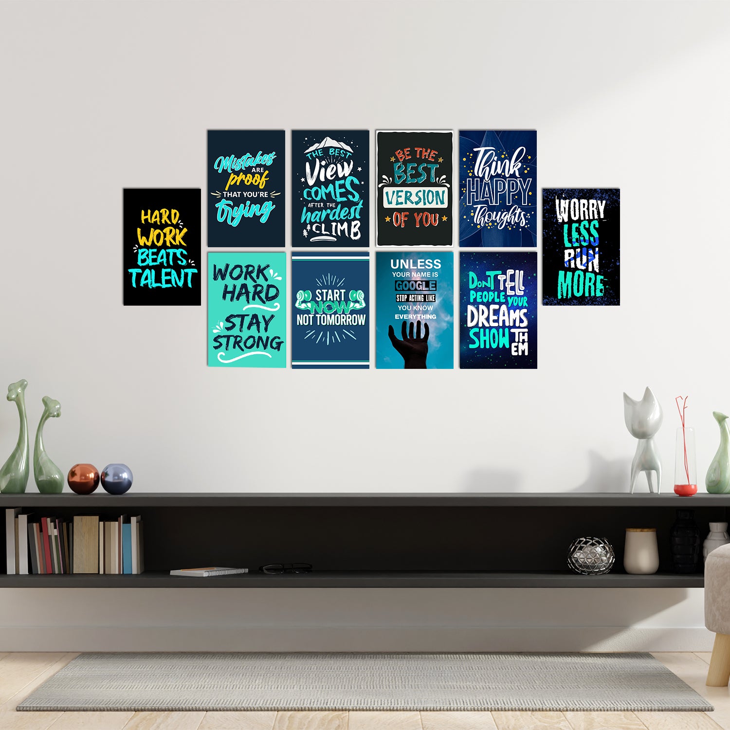 Set of 10 Inspiring and Ambitious Quotes for Office High Quality Printed 300 GSM Posters with Glue Drops