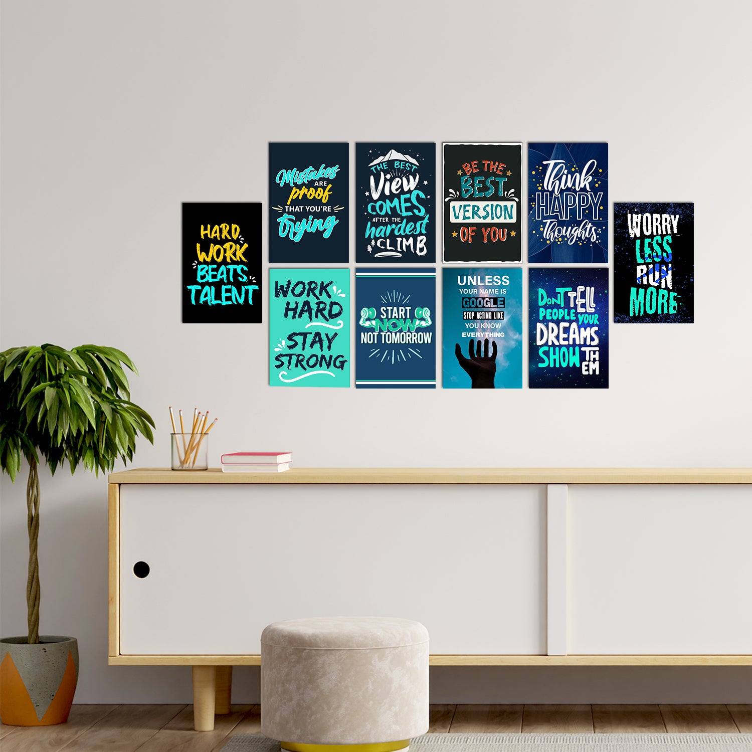 Set of 10 Inspiring and Ambitious Quotes for Office High Quality Printed 300 GSM Posters with Glue Drops 1