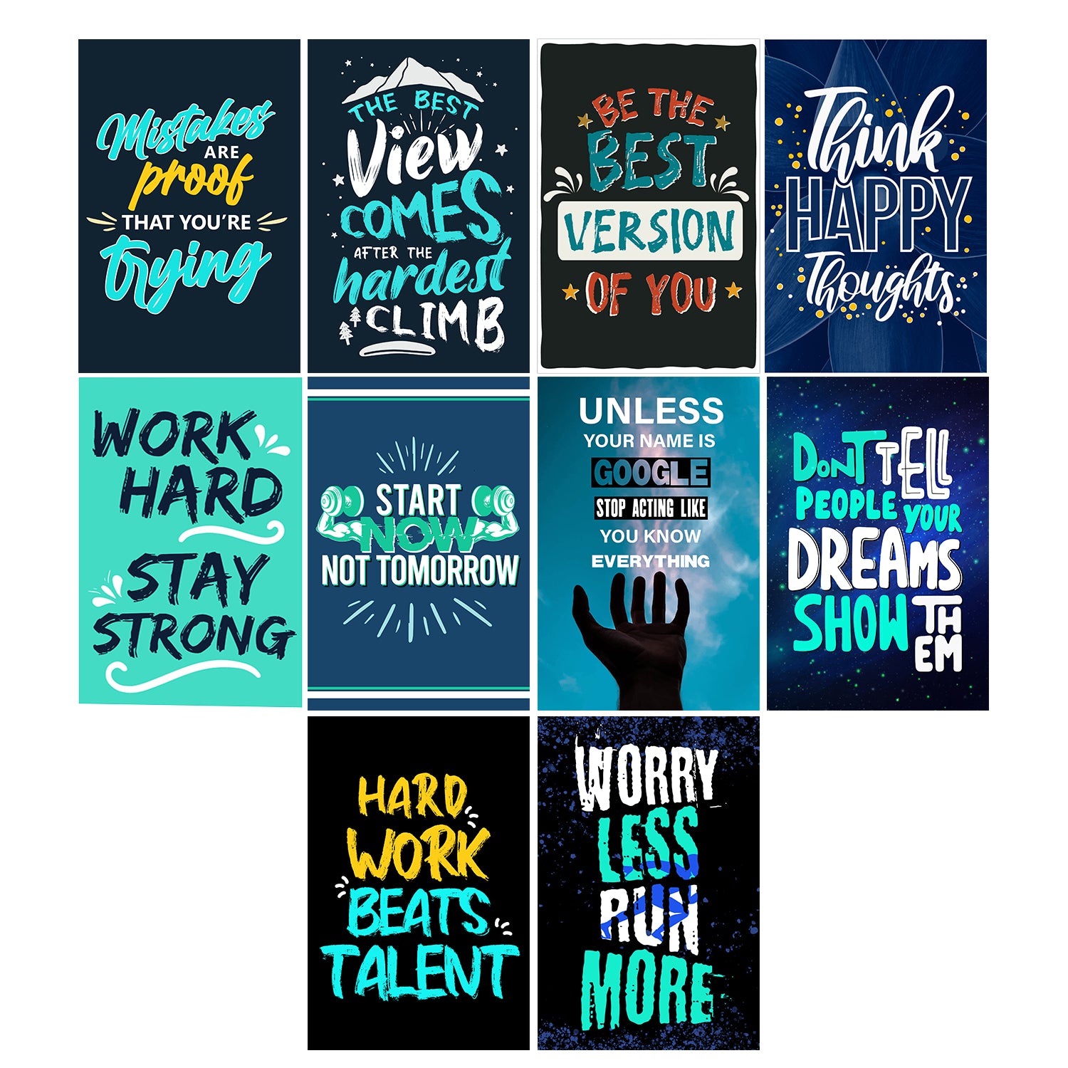 Set of 10 Inspiring and Ambitious Quotes for Office High Quality Printed 300 GSM Posters with Glue Drops 2
