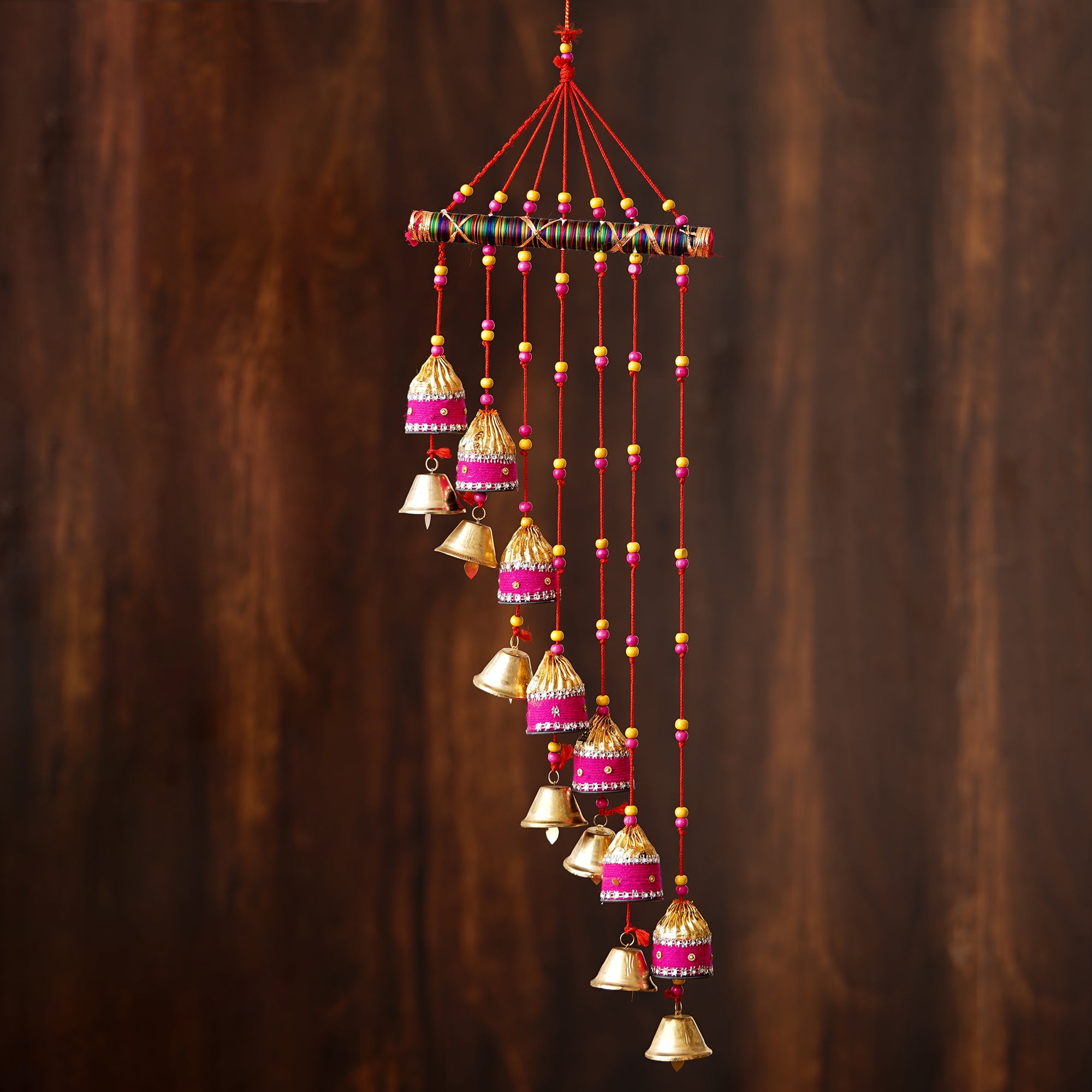 Multicolor Handcrafted Decorative Colorful Lining Wall/Door/Window Hanging Toran with Bells