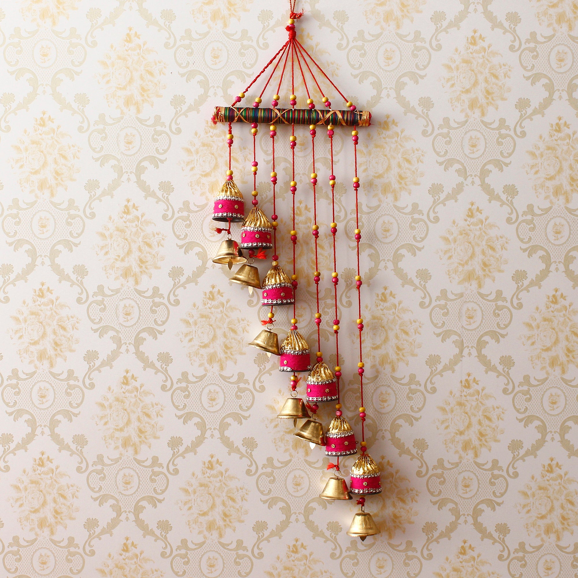 Multicolor Handcrafted Decorative Colorful Lining Wall/Door/Window Hanging Toran with Bells 1