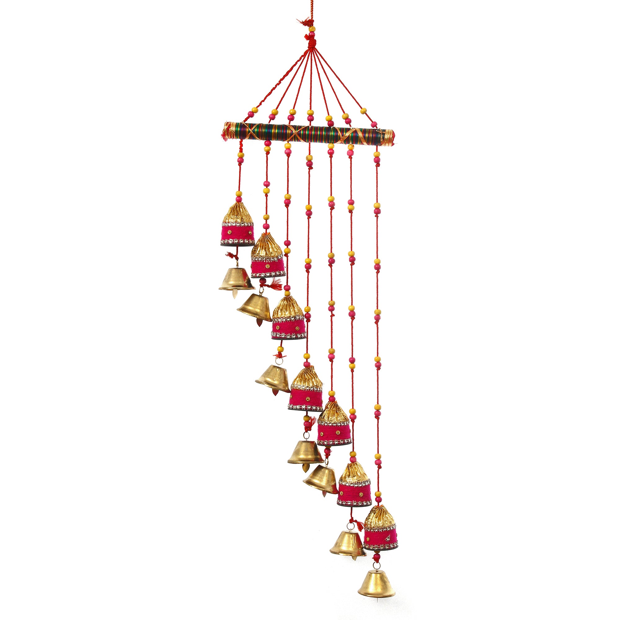 Multicolor Handcrafted Decorative Colorful Lining Wall/Door/Window Hanging Toran with Bells 2
