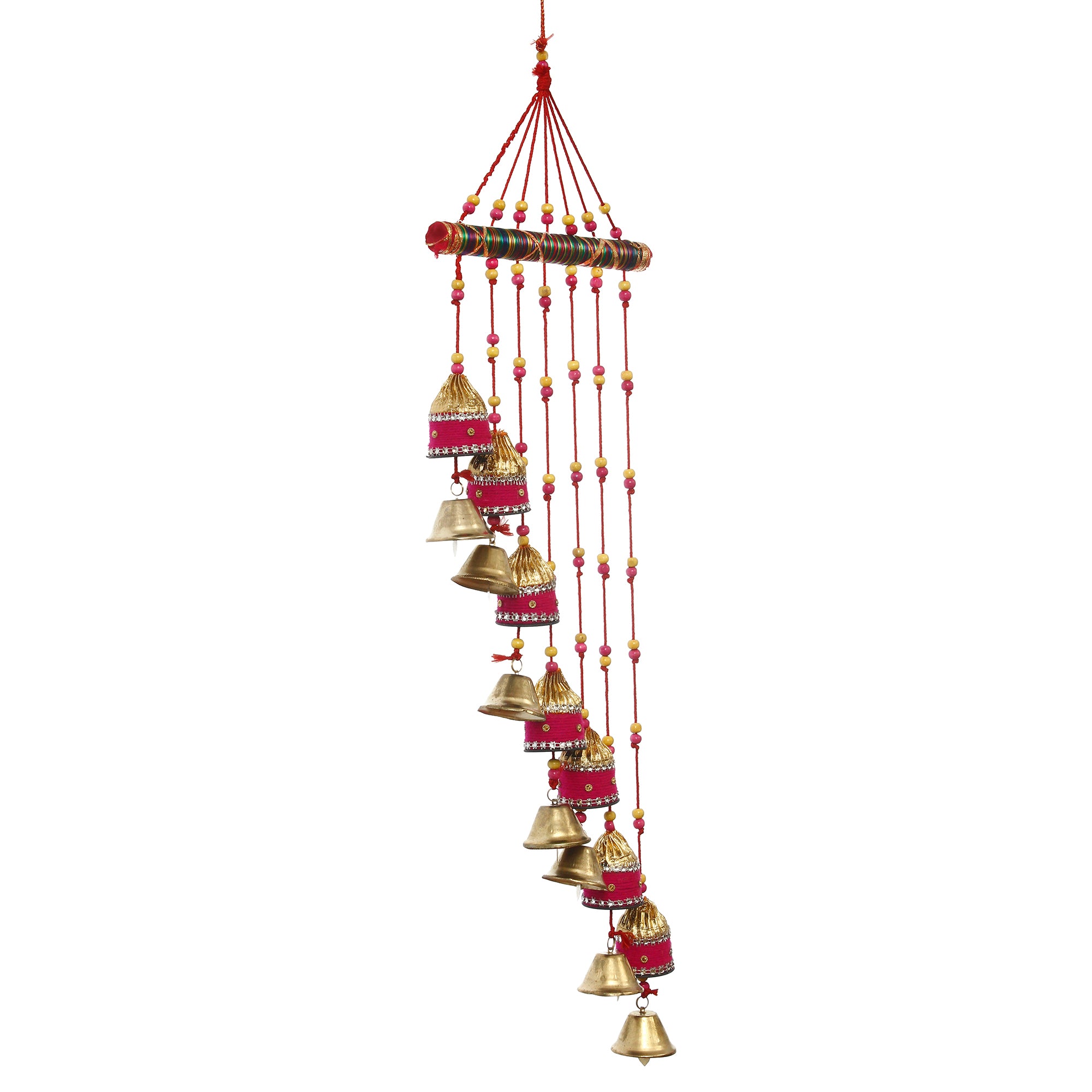 Multicolor Handcrafted Decorative Colorful Lining Wall/Door/Window Hanging Toran with Bells 4