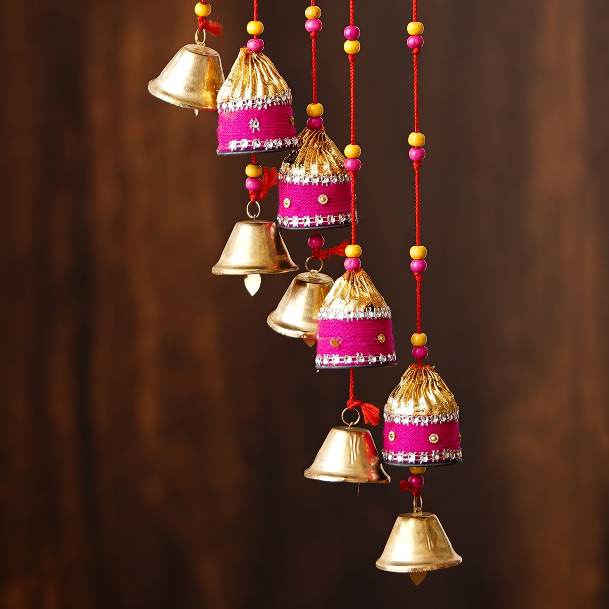 Multicolor Handcrafted Decorative Colorful Lining Wall/Door/Window Hanging Toran with Bells 5