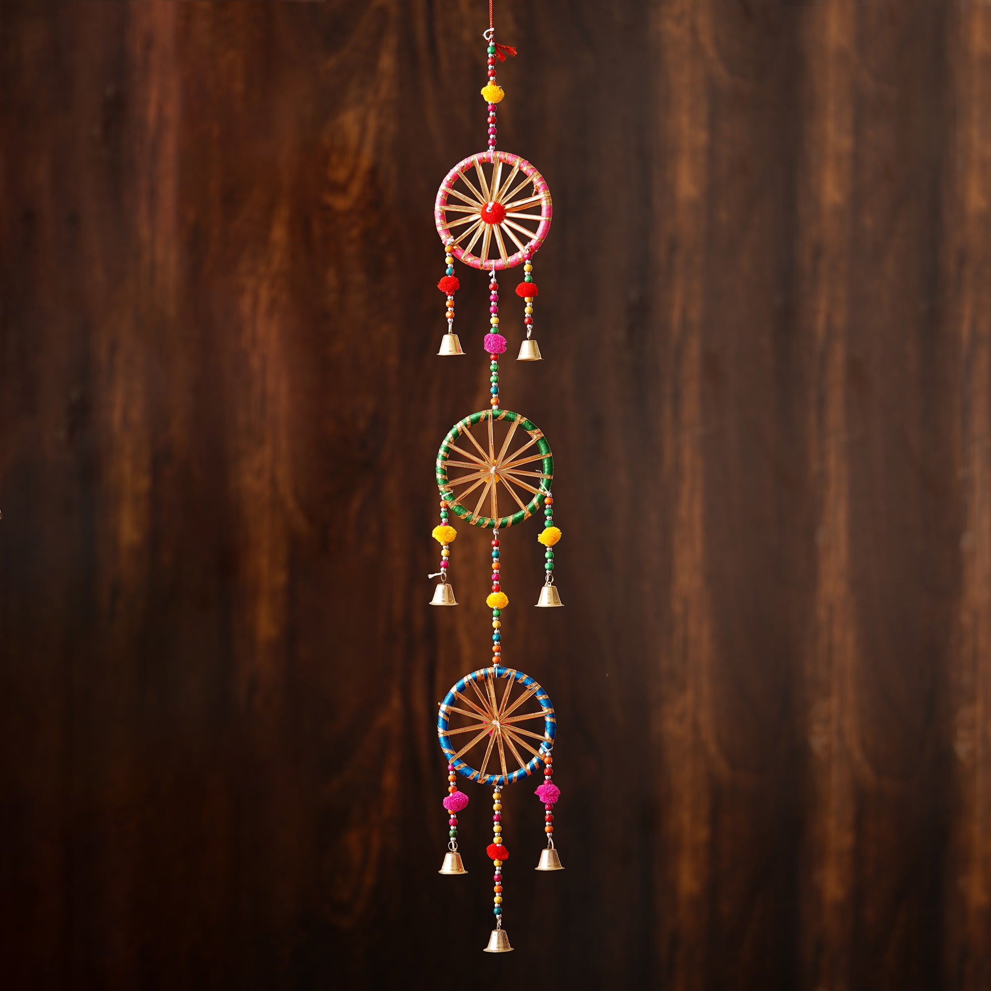 Handcrafted Decorative Colorful Cicles with Gota Patti Wall/Door/Window Hanging Bells