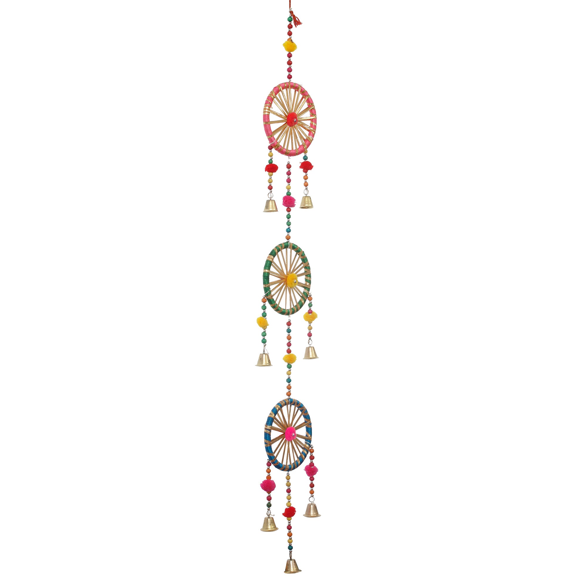 Handcrafted Decorative Colorful Cicles with Gota Patti Wall/Door/Window Hanging Bells 3